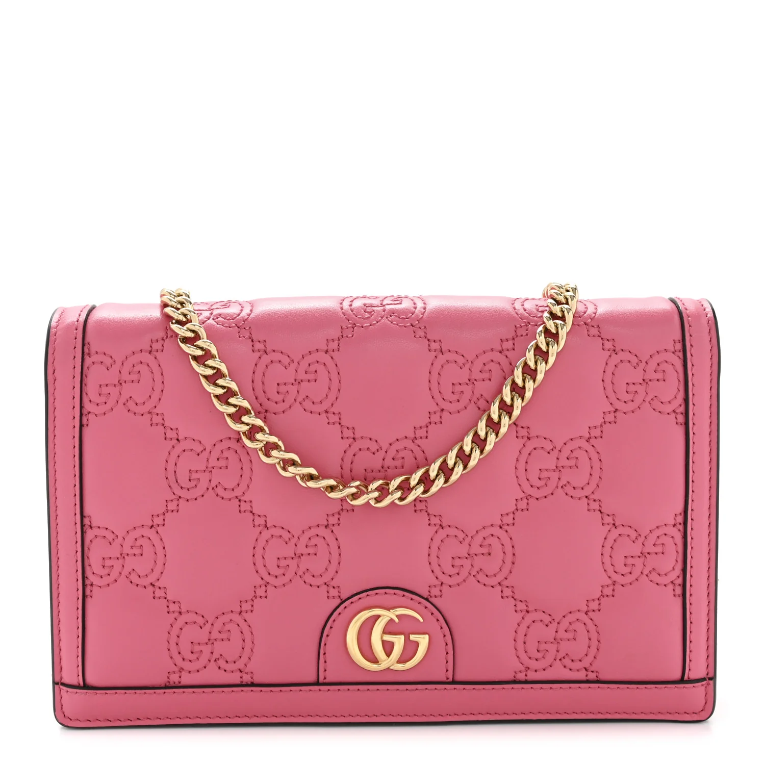Calfskin GG Matelasse Chain Wallet Rhodamine Pink