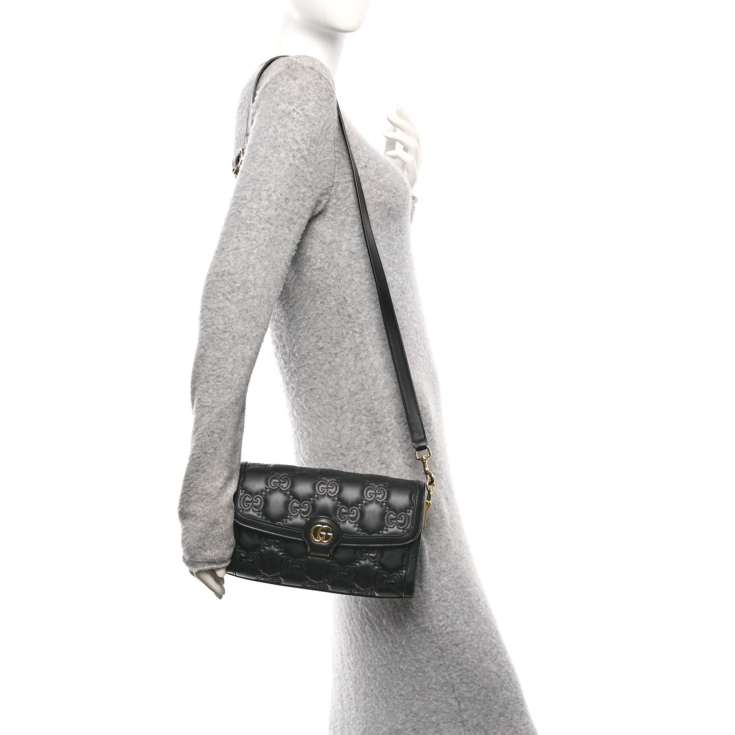 Calfskin GG Matelasse Small Flap Shoulder Bag Black Natural - Image 2