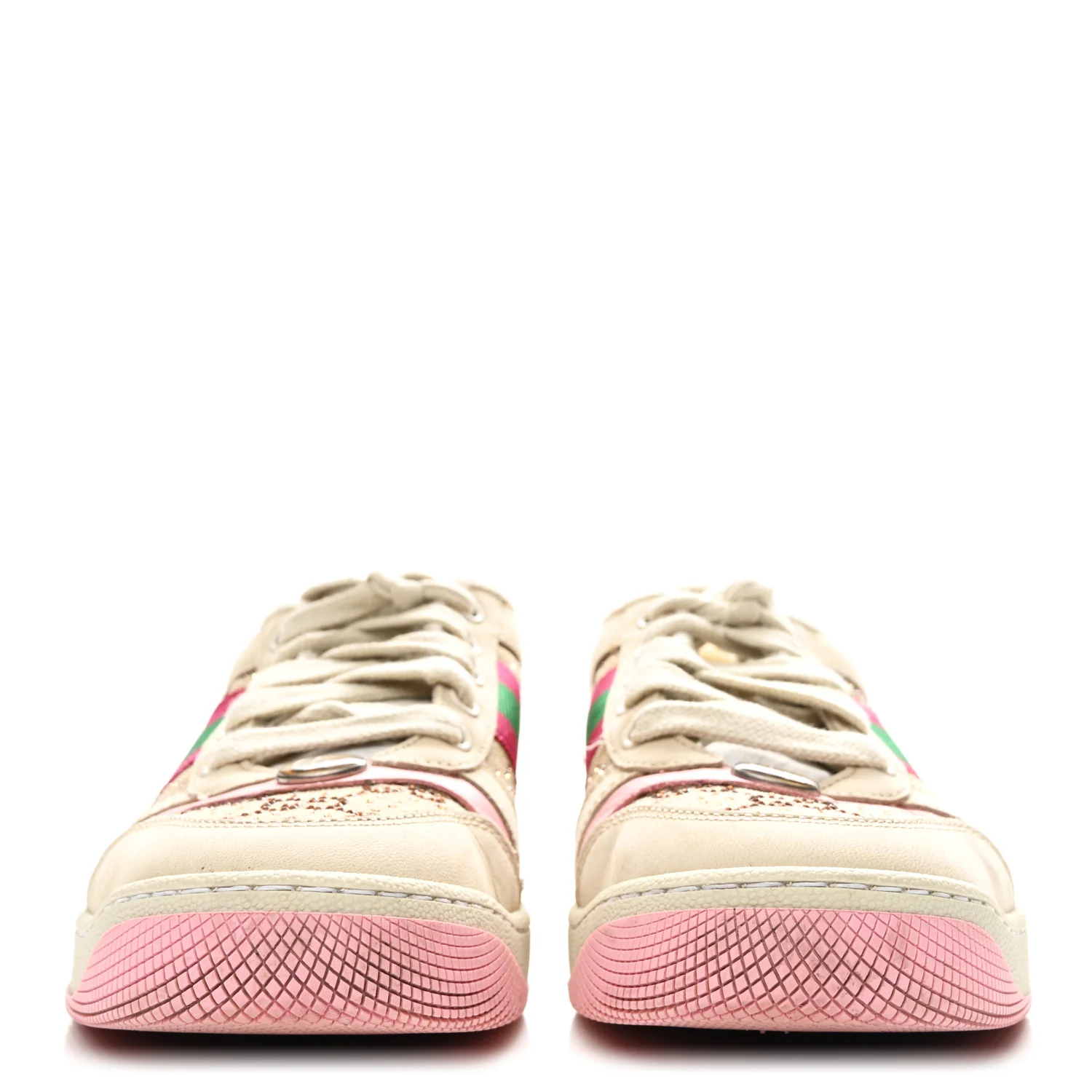 Calfskin GG Supreme Crystals Web Screener Sneakers 38 Camel Ebony Wild Rose - Image 2