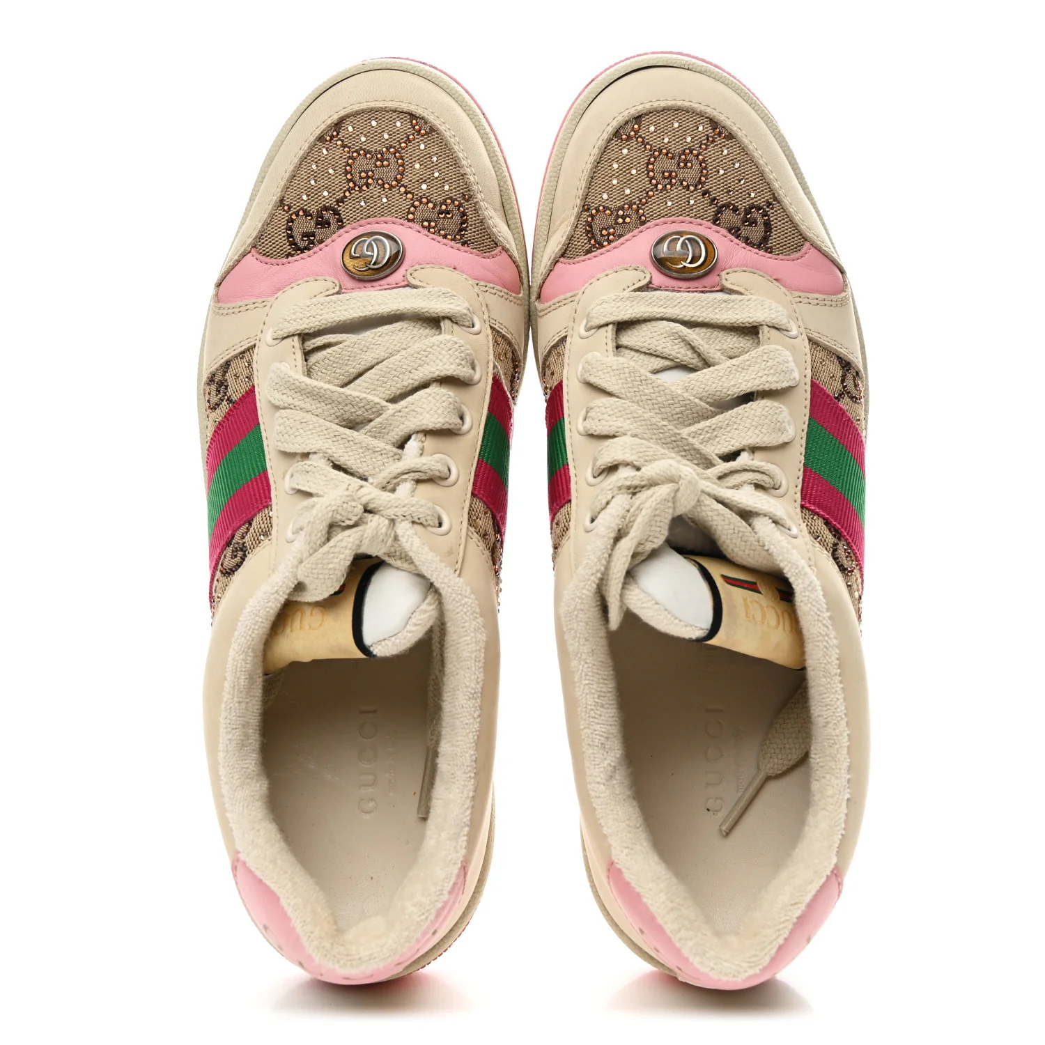 Calfskin GG Supreme Crystals Web Screener Sneakers 38 Camel Ebony Wild Rose - Image 3