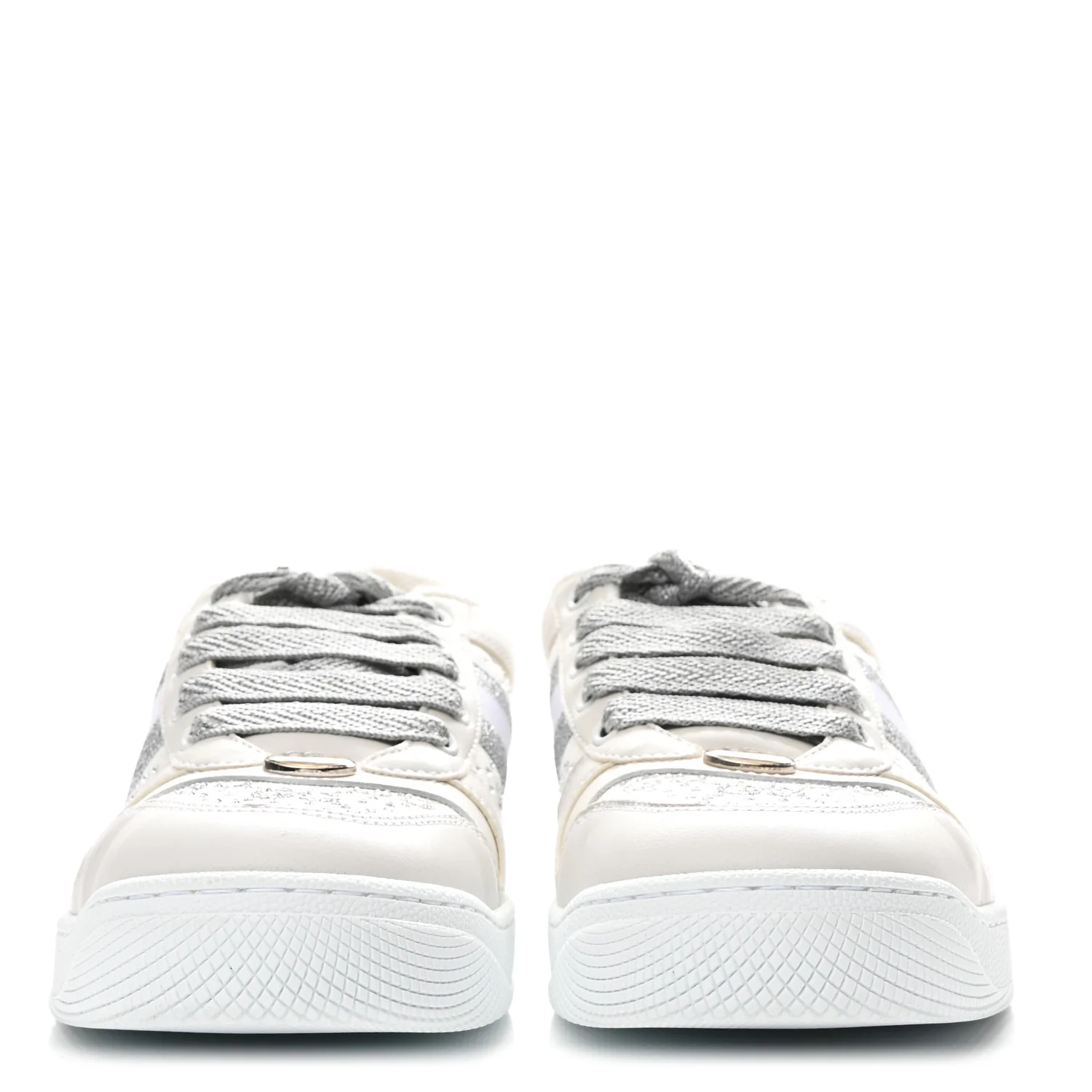 Calfskin GG Supreme Crystals Web Screener Sneakers 38 White Silver - Image 3