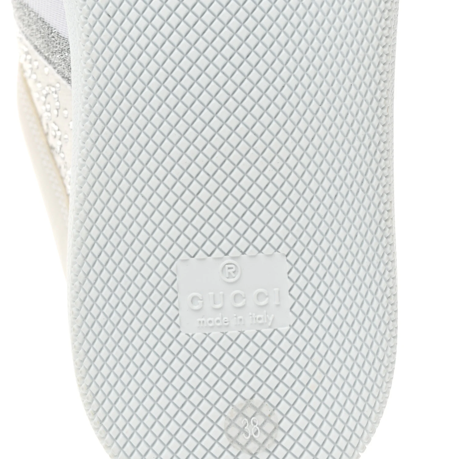 Calfskin GG Supreme Crystals Web Screener Sneakers 38 White Silver - Image 7