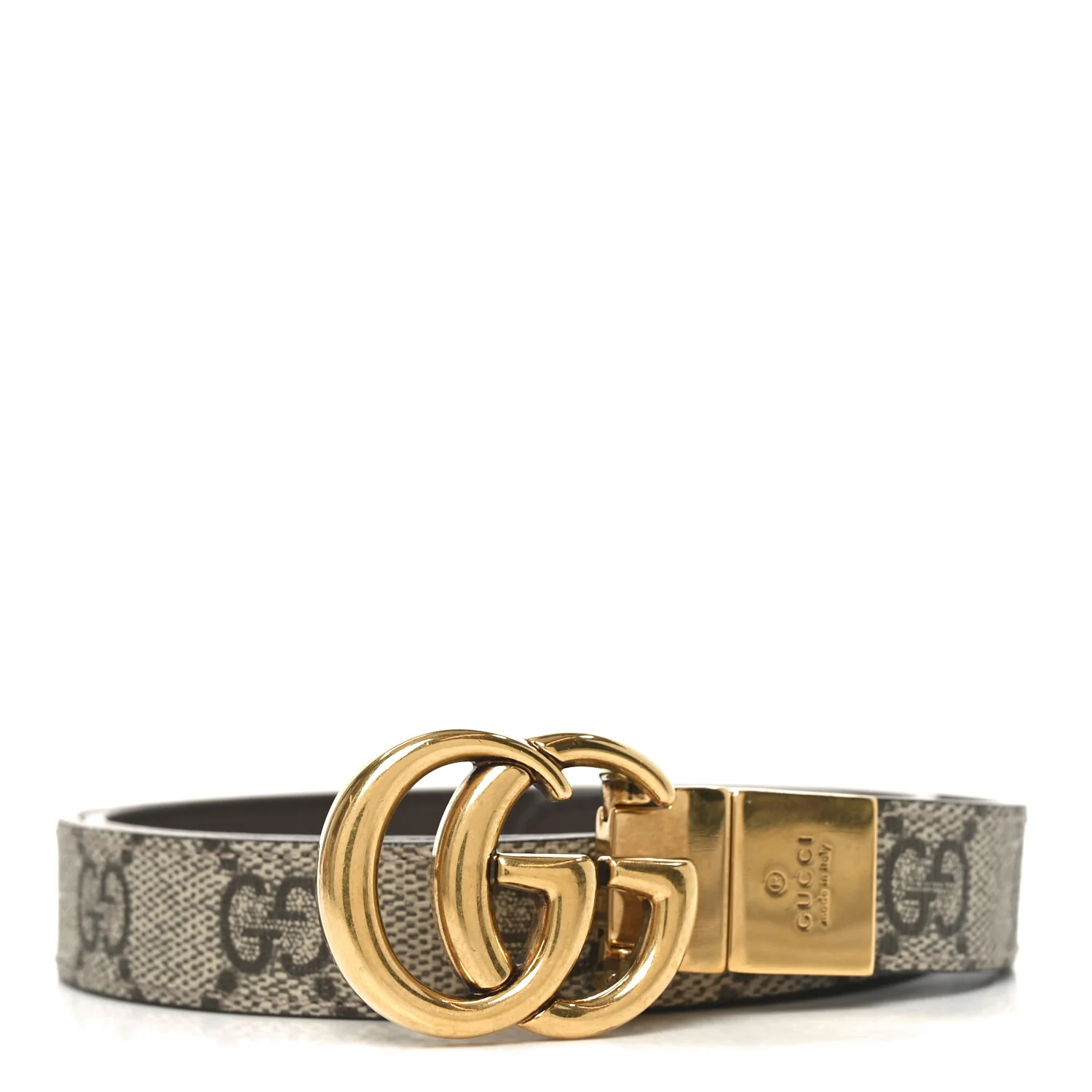 Calfskin GG Supreme Monogram Double G Reversible 20mm Belt 75 30 Beige New Acero