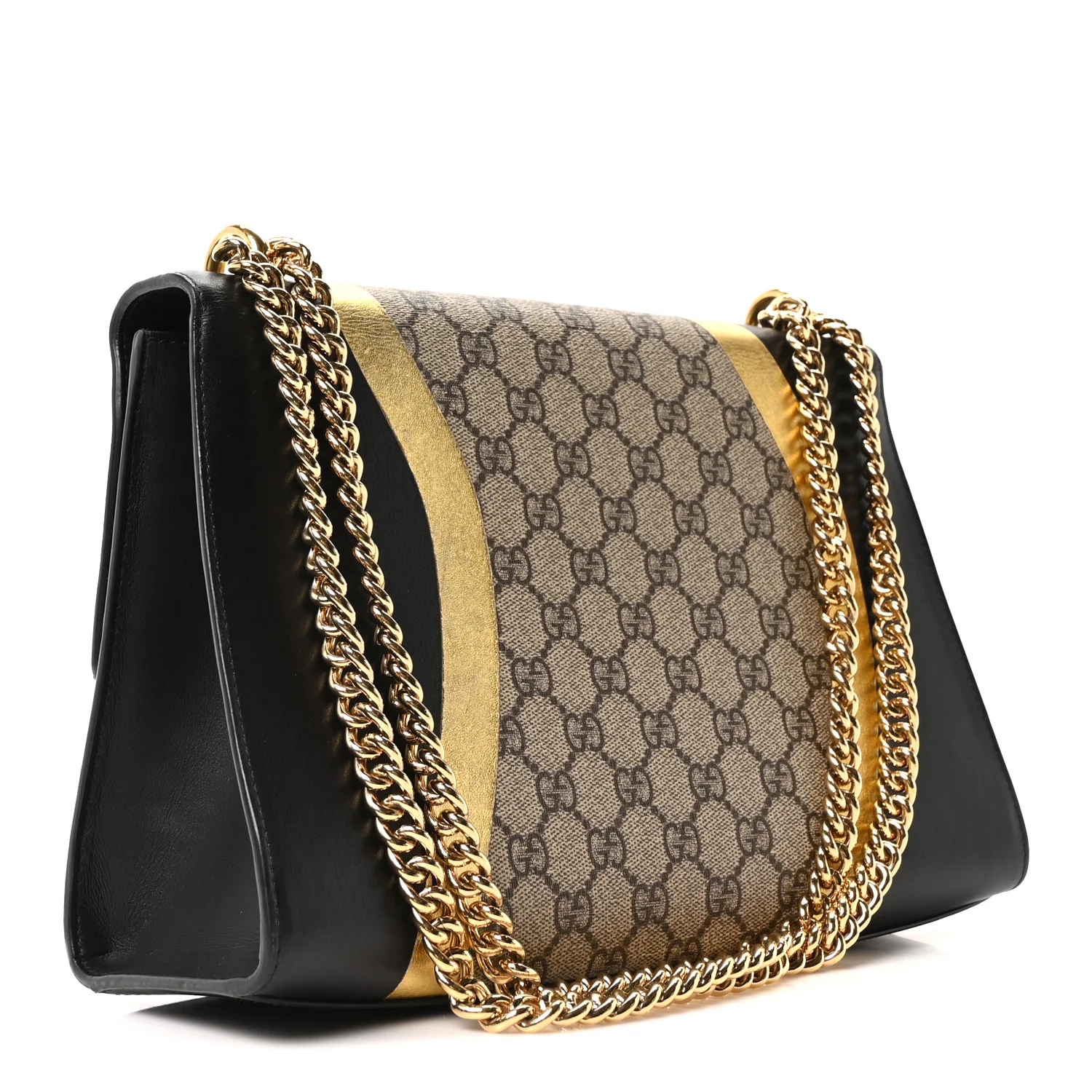 Calfskin GG Supreme Monogram Medium Padlock Shoulder Bag Black Gold - Image 3