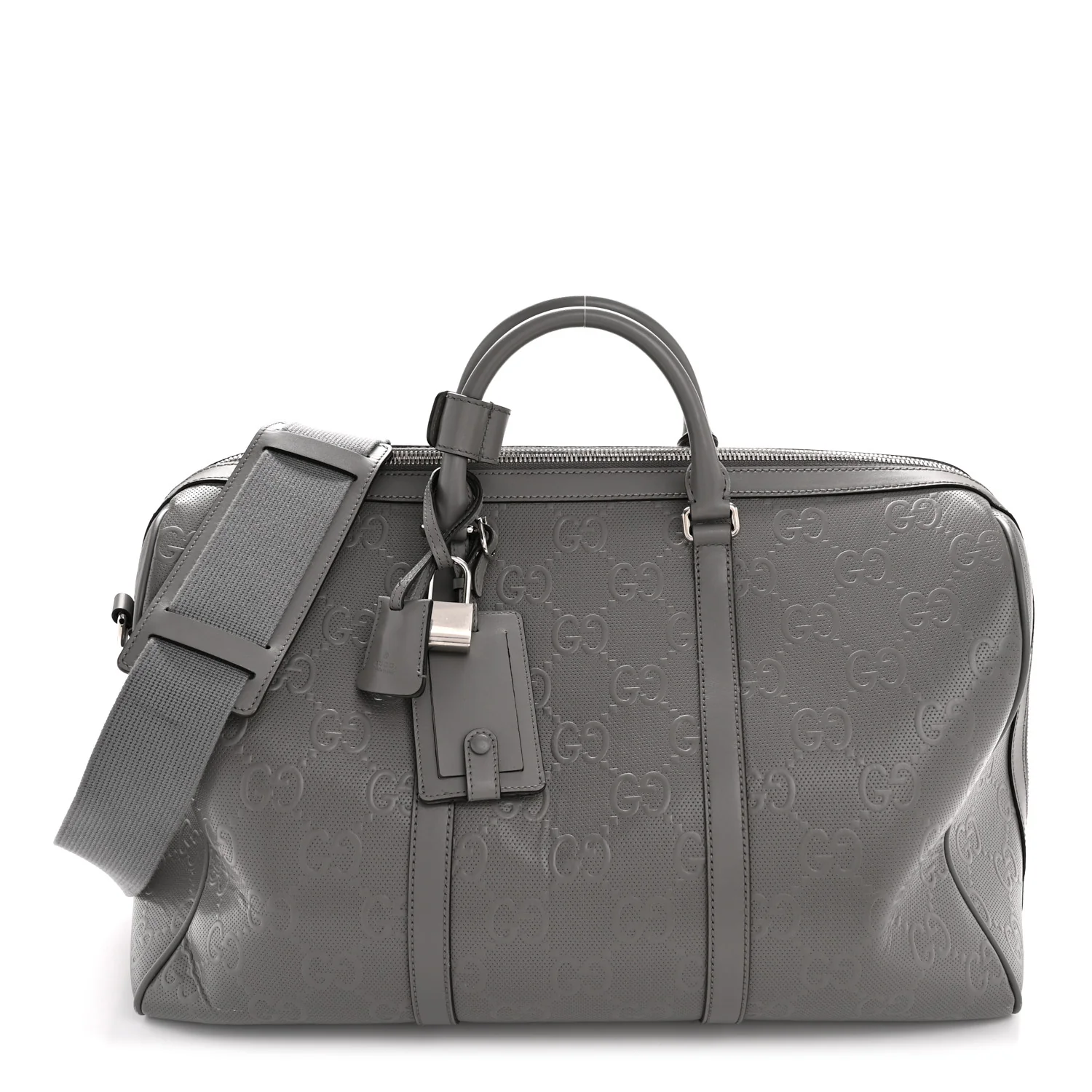 Calfskin GG Tennis Embossed Duffle Bag Grey