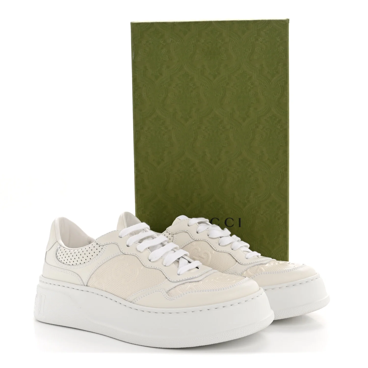 Calfskin GG Tennis Embossed Perforated Womens Platform 55mm Sneakers 40 Great White - Image 9