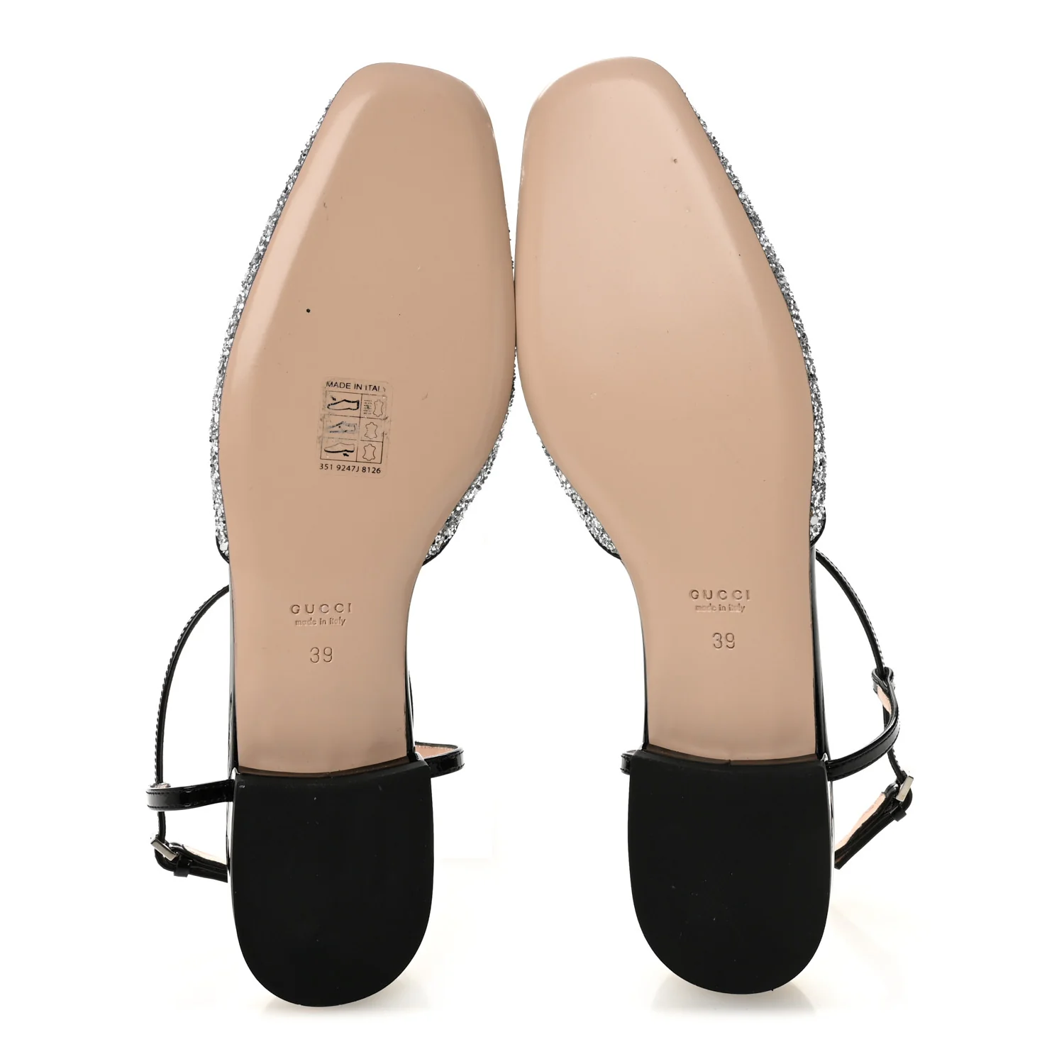 Calfskin Glitter Double G Slingback Flats 39 Silver Black - Image 6