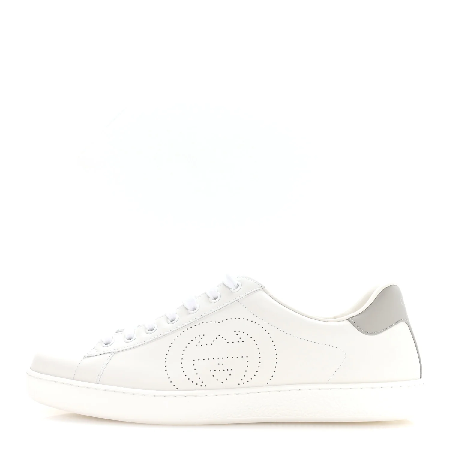 Calfskin Interlocking G Perforated Mens Ace Sneakers 9 White Grey Sky