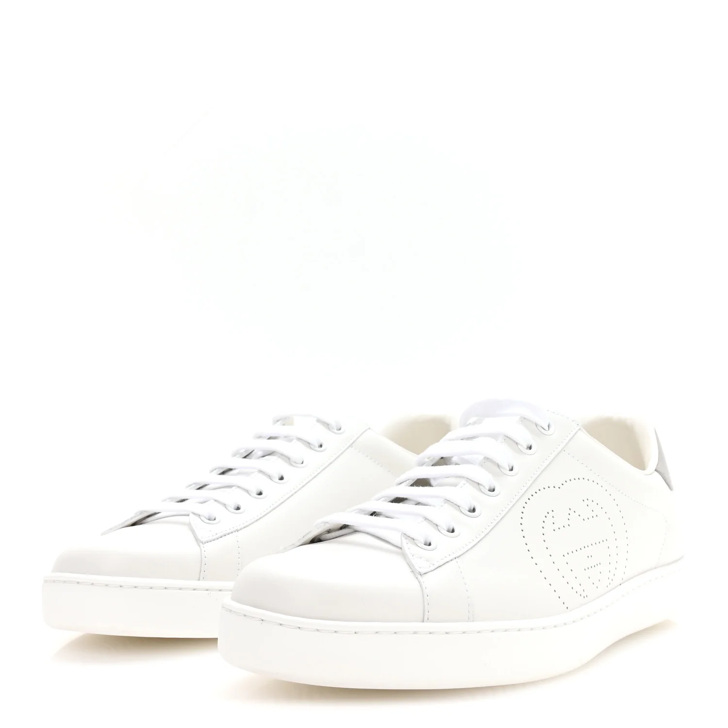 Calfskin Interlocking G Perforated Mens Ace Sneakers 9 White Grey Sky - Image 4