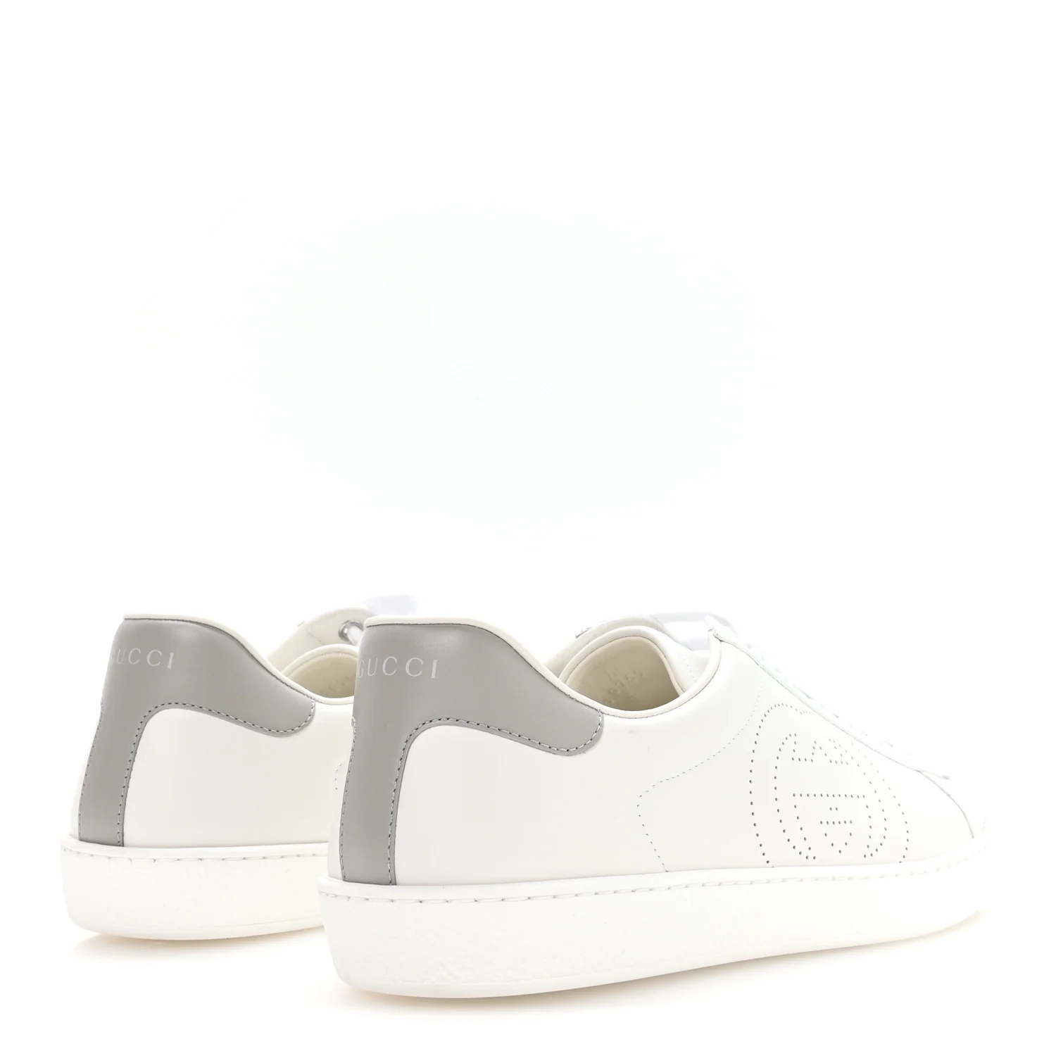 Calfskin Interlocking G Perforated Mens Ace Sneakers 9 White Grey Sky - Image 5
