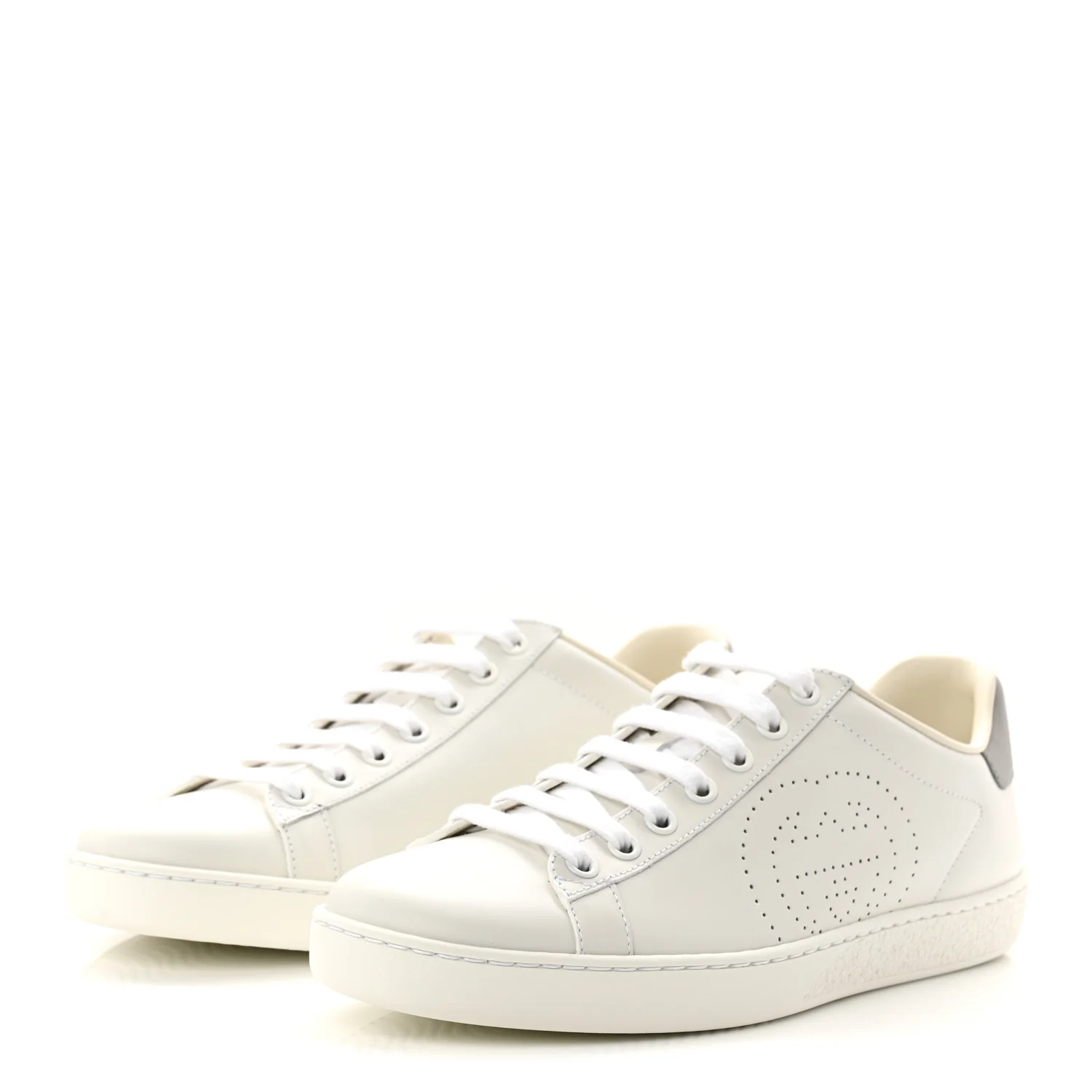Calfskin Interlocking G Perforated Womens Ace Sneakers 37.5 White Grey Sky - Image 3