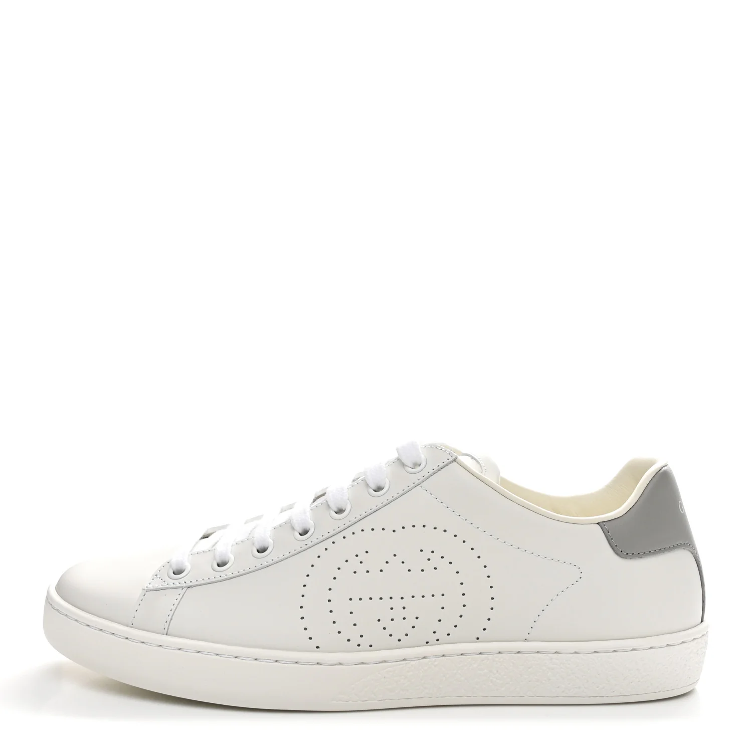 Calfskin Interlocking G Perforated Womens Ace Sneakers 38.5 White Grey Sky