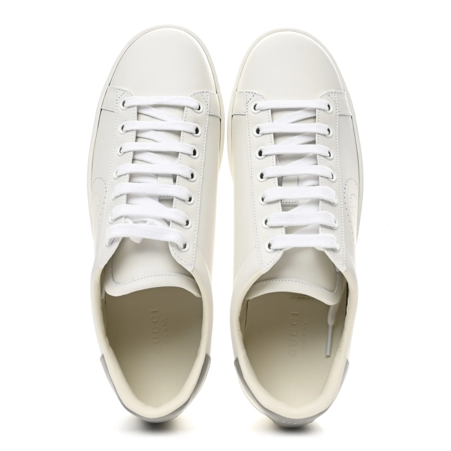 Calfskin Interlocking G Perforated Womens Ace Sneakers 38.5 White Grey Sky - Image 2