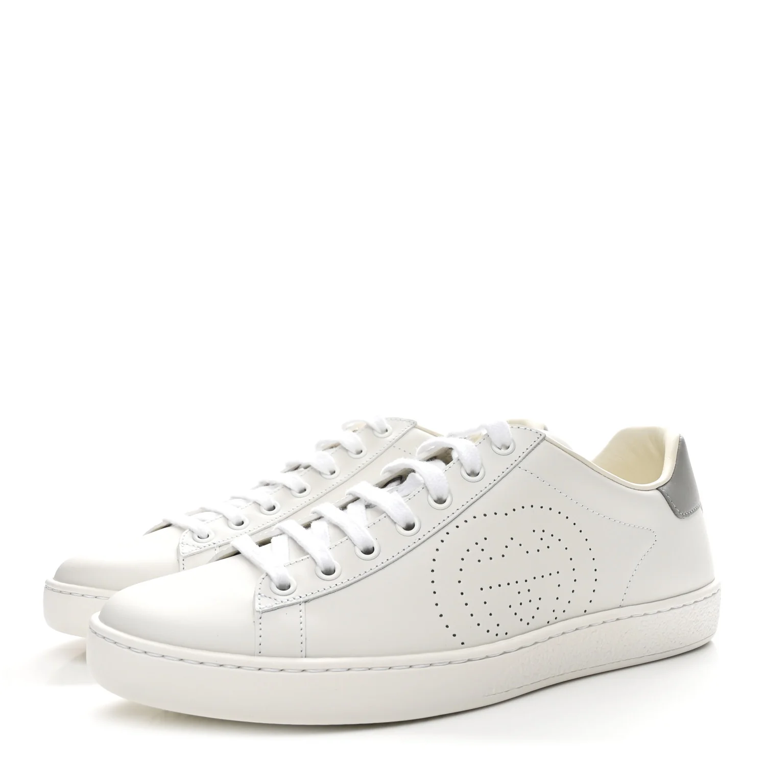 Calfskin Interlocking G Perforated Womens Ace Sneakers 38.5 White Grey Sky - Image 4