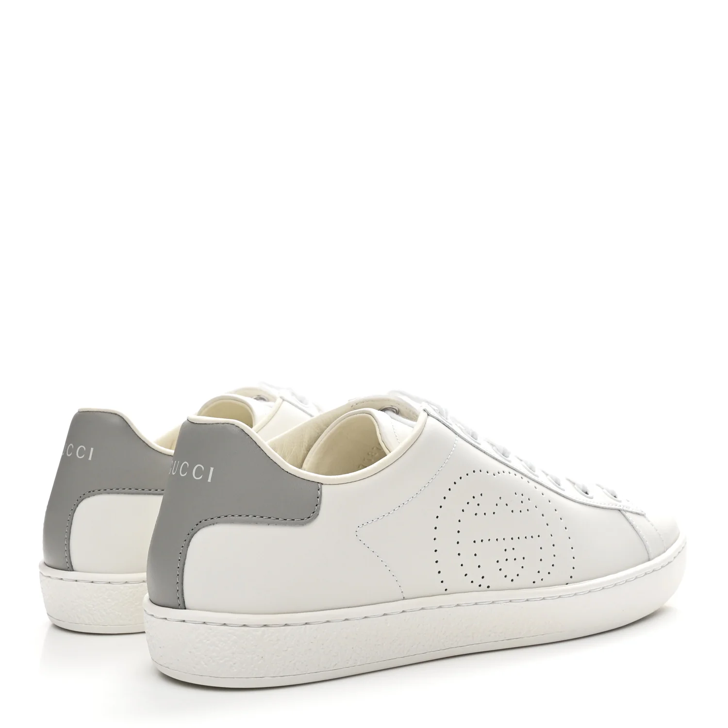 Calfskin Interlocking G Perforated Womens Ace Sneakers 38.5 White Grey Sky - Image 5