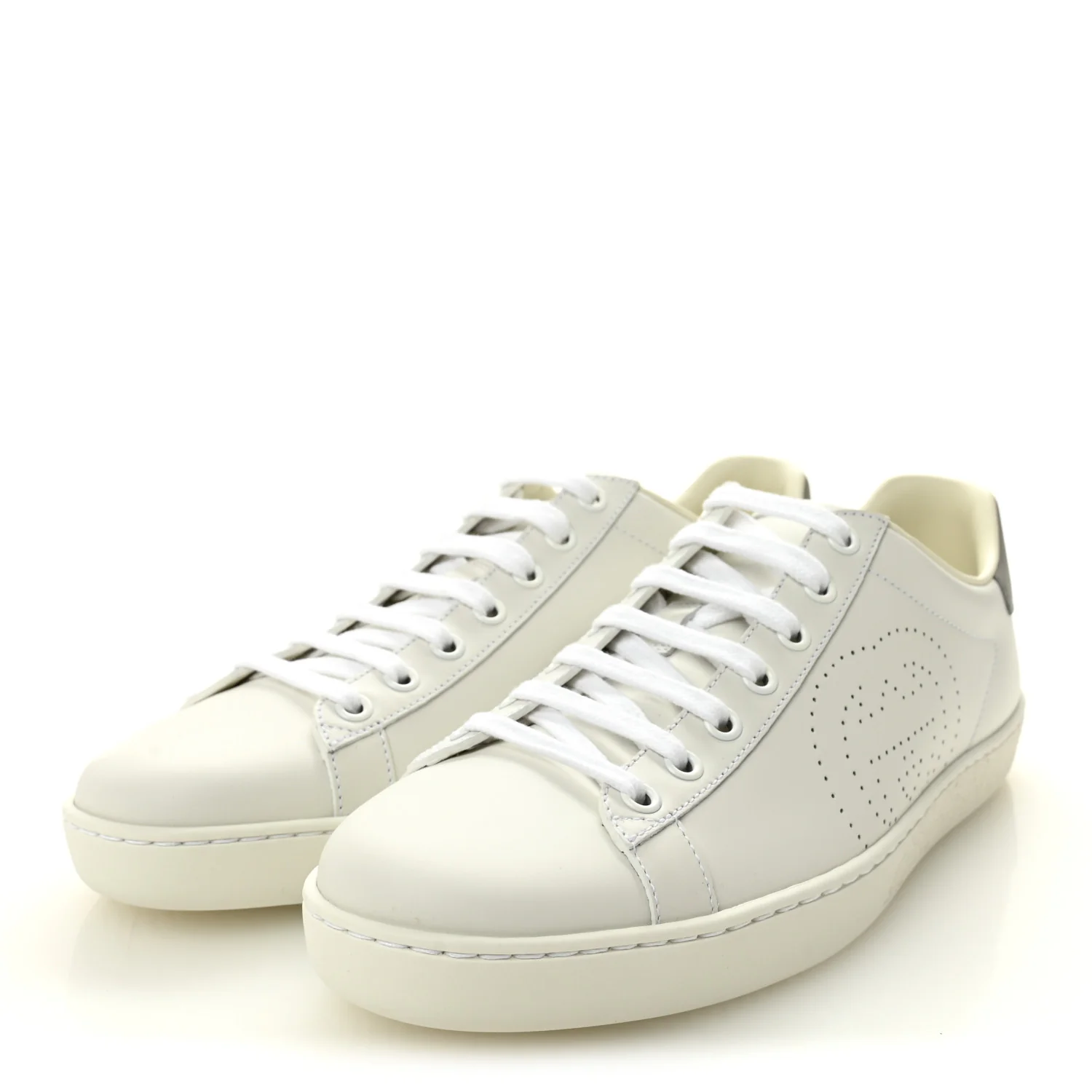 Calfskin Interlocking G Perforated Womens Ace Sneakers 38.5 White Grey Sky - Image 3