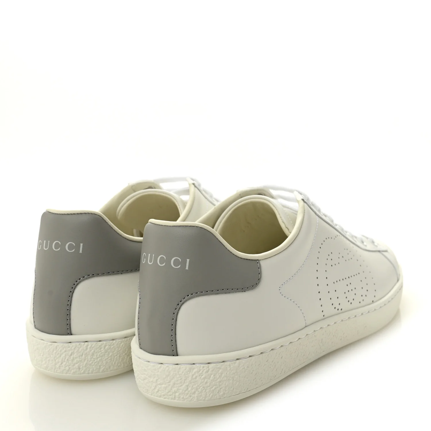 Calfskin Interlocking G Perforated Womens Ace Sneakers 38.5 White Grey Sky - Image 4