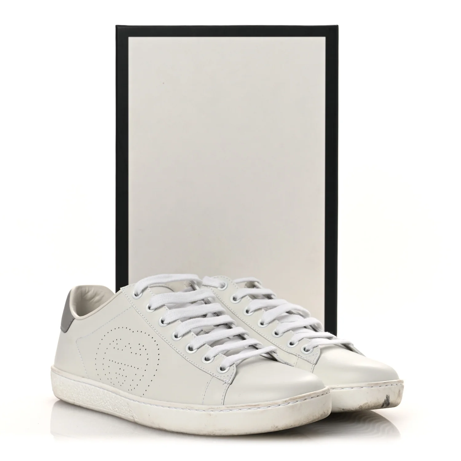Calfskin Interlocking G Perforated Womens Ace Sneakers 39 White Grey Sky - Image 11