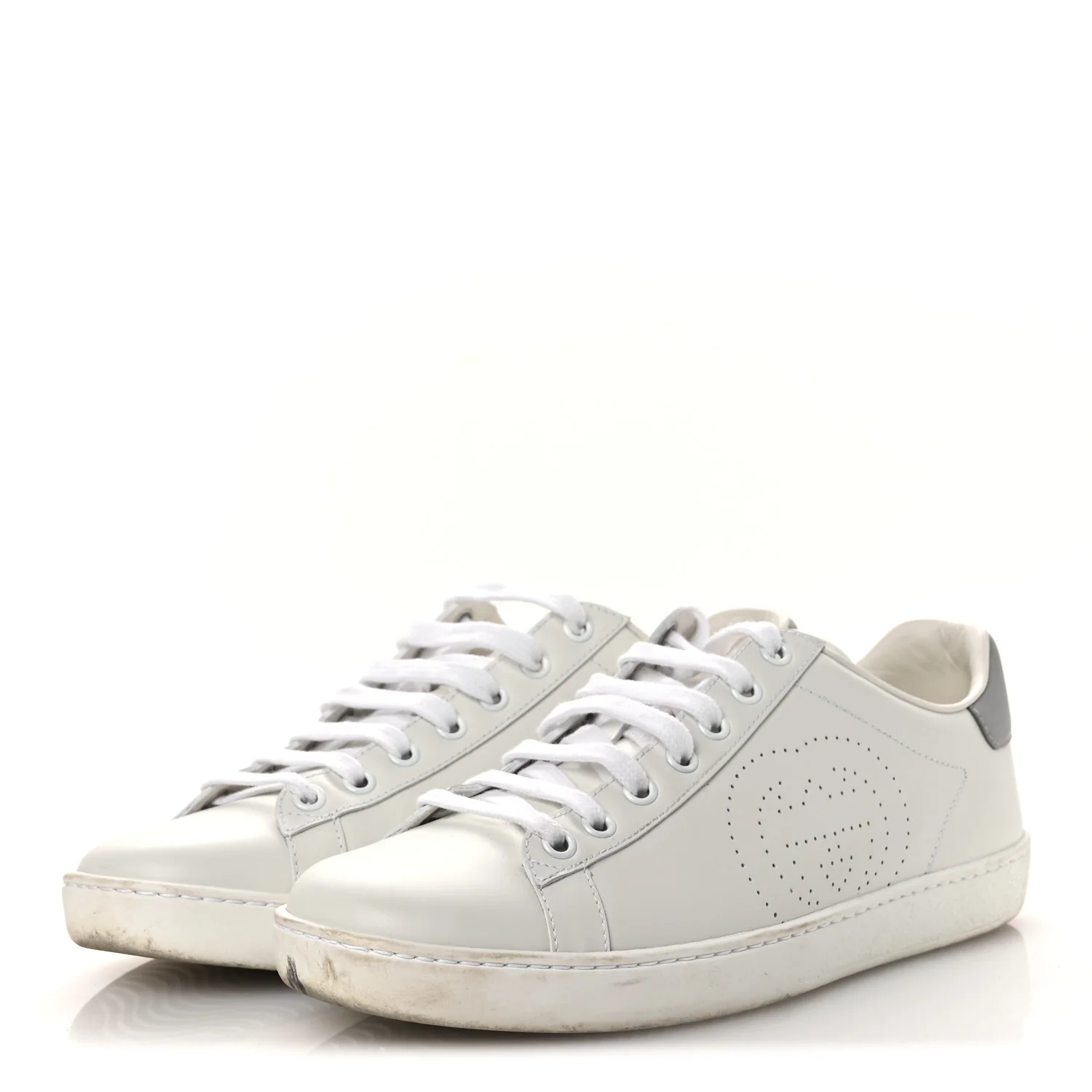 Calfskin Interlocking G Perforated Womens Ace Sneakers 39 White Grey Sky - Image 4