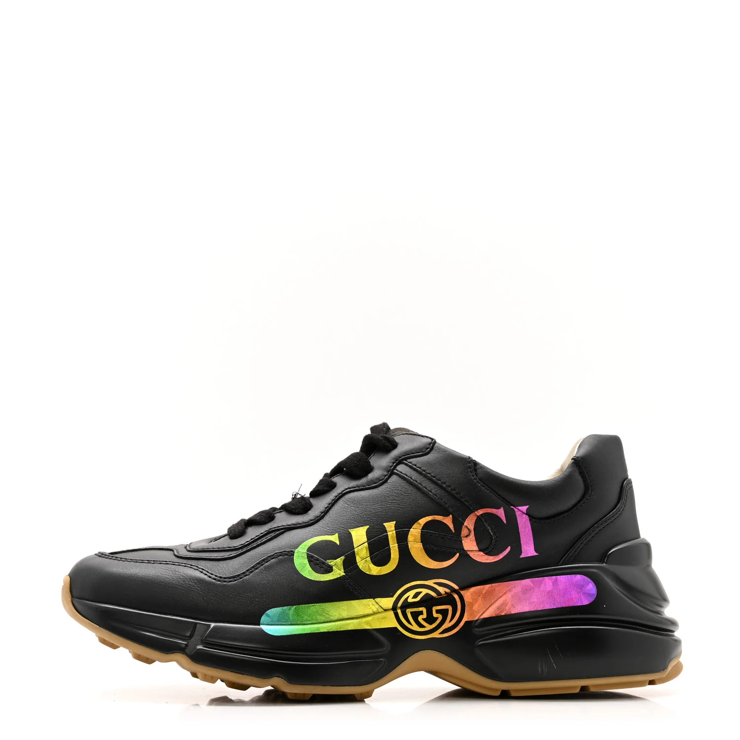 Calfskin Iridescent Logo Womens Rhyton Sneakers 37 Black