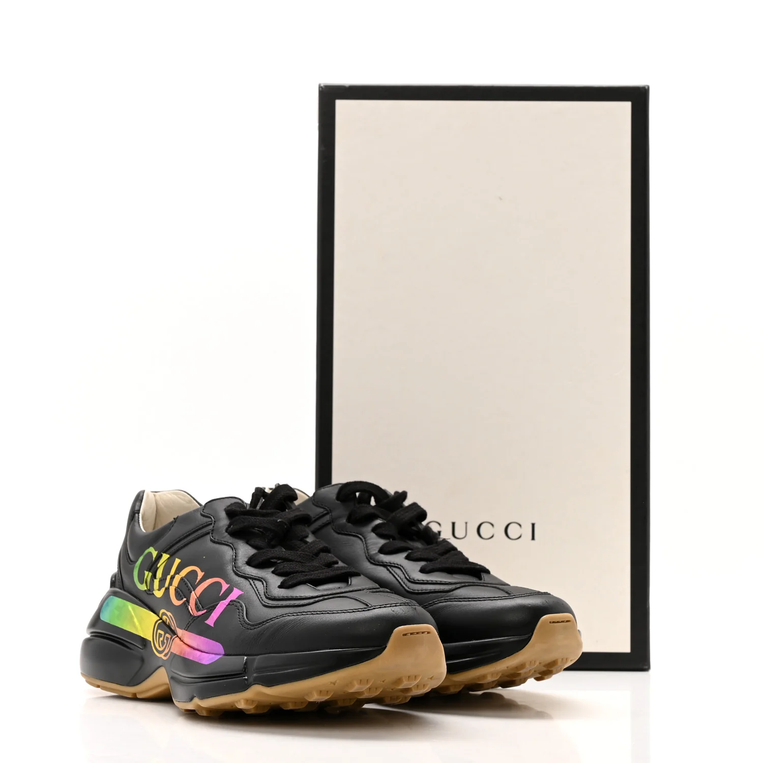 Calfskin Iridescent Logo Womens Rhyton Sneakers 37 Black - Image 13