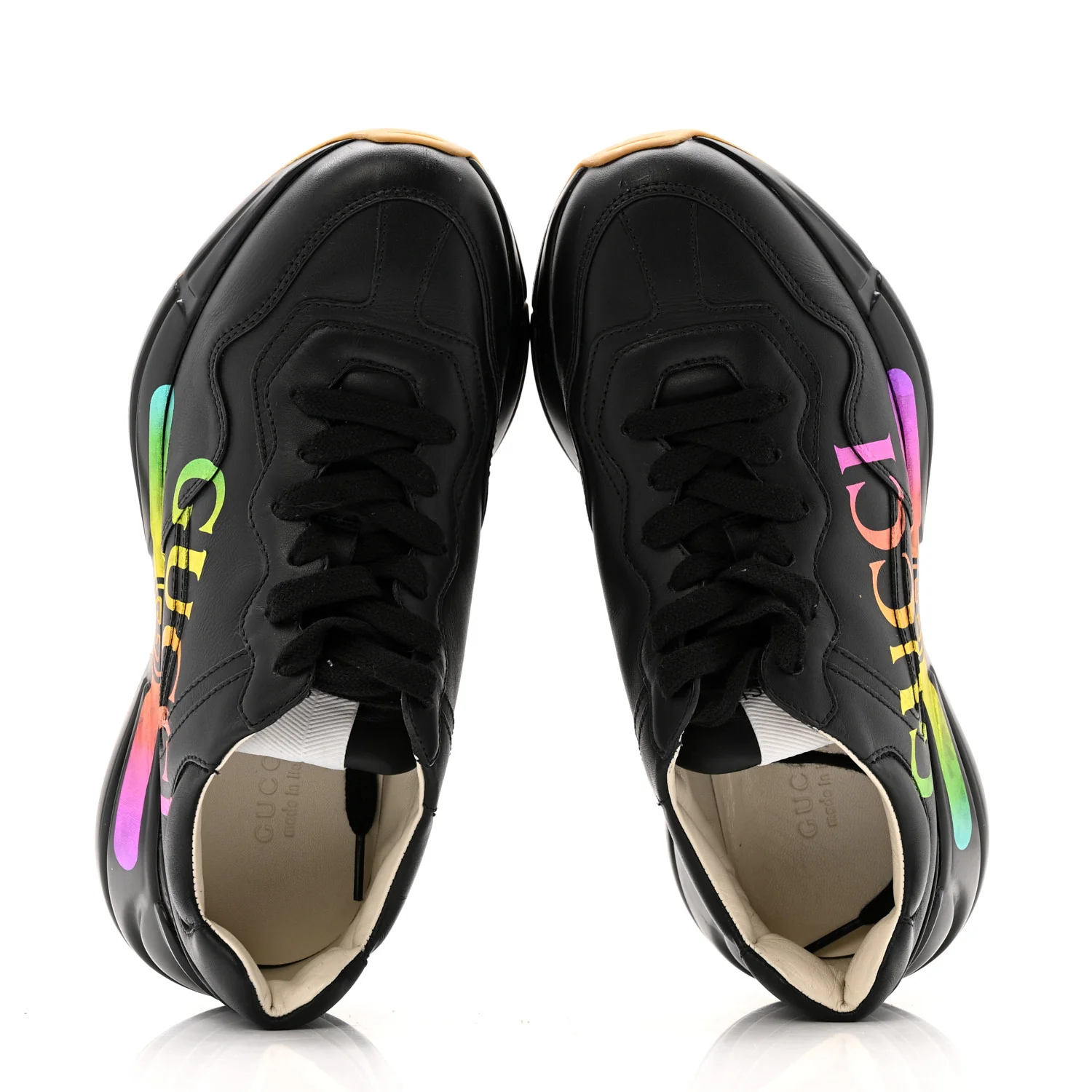 Calfskin Iridescent Logo Womens Rhyton Sneakers 37 Black - Image 2