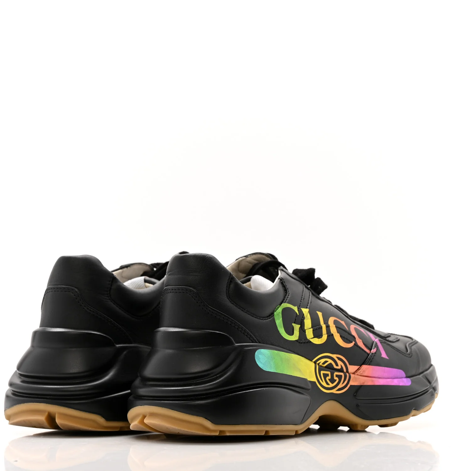 Calfskin Iridescent Logo Womens Rhyton Sneakers 37 Black - Image 5