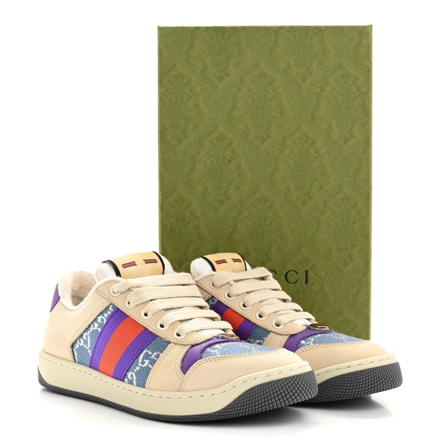 Calfskin Lame GG Monogram Web Womens Screener Sneakers 36 Blue Silver Dusty Milk Shine Purple - Image 10