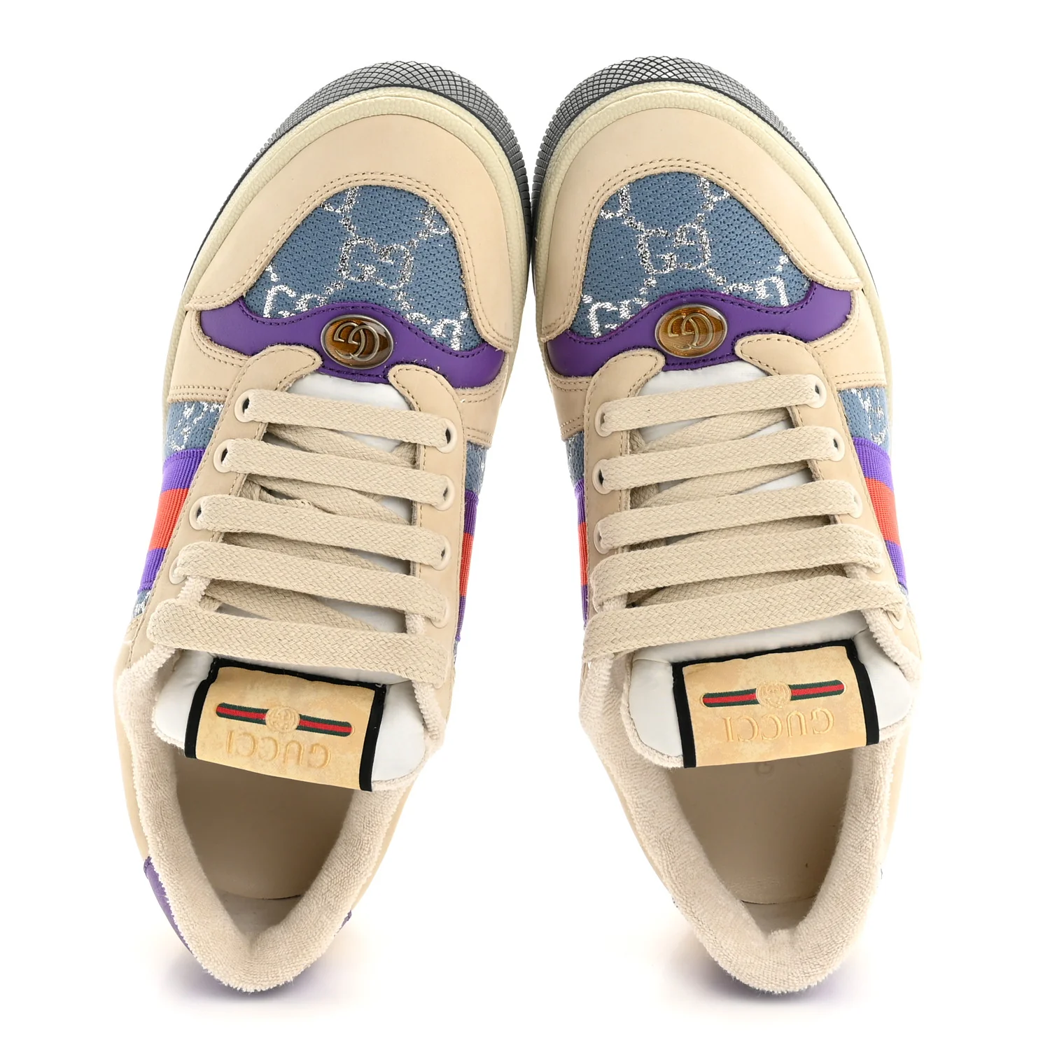 Calfskin Lame GG Monogram Web Womens Screener Sneakers 36 Blue Silver Dusty Milk Shine Purple - Image 2