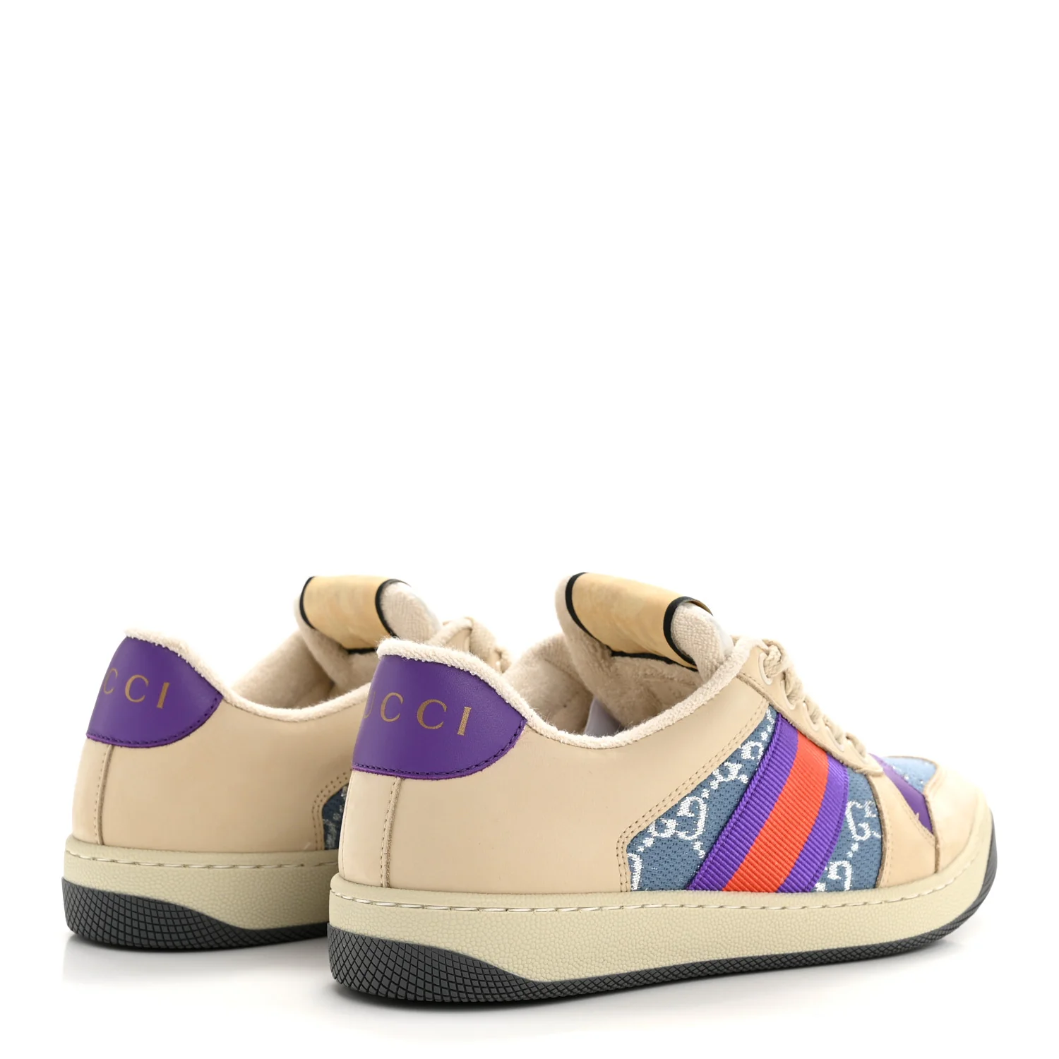 Calfskin Lame GG Monogram Web Womens Screener Sneakers 36 Blue Silver Dusty Milk Shine Purple - Image 5