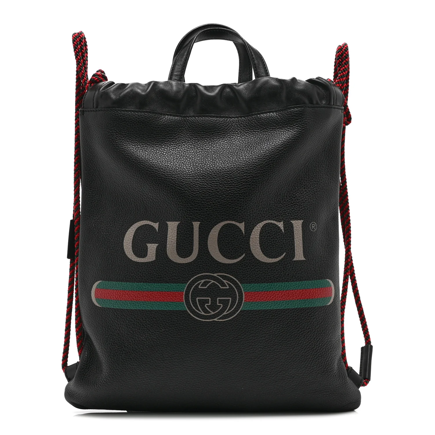 Calfskin Logo Drawstring Backpack Black