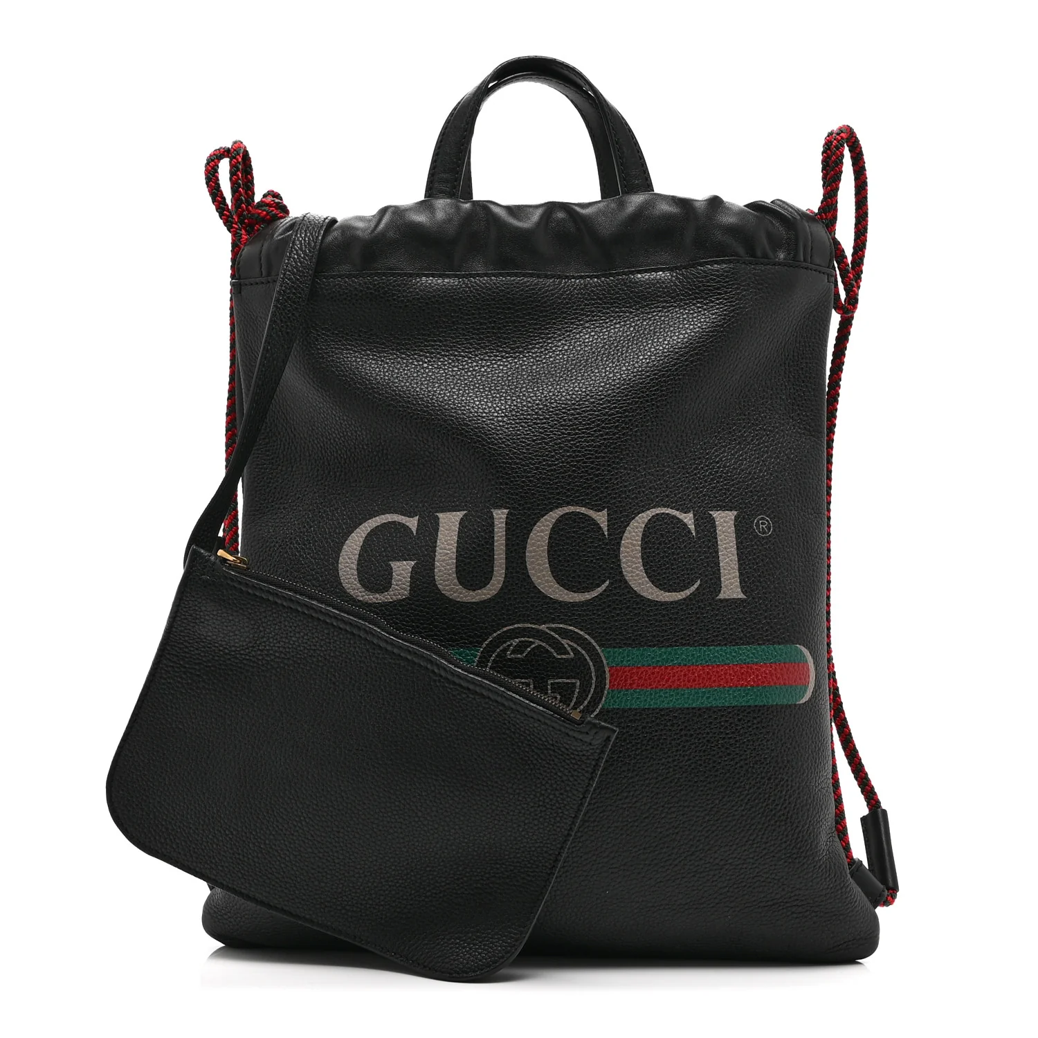 Calfskin Logo Drawstring Backpack Black - Image 3