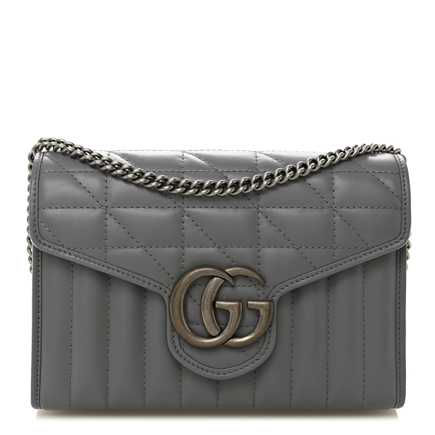 Calfskin Matelasse Aria GG Marmont Chain Wallet Deep Grey