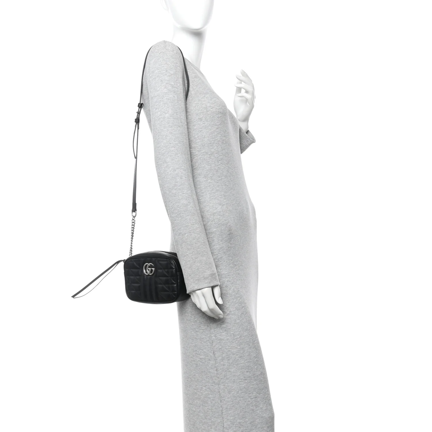 Calfskin Matelasse Aria Mini GG Marmont Chain Shoulder Bag Black - Image 2