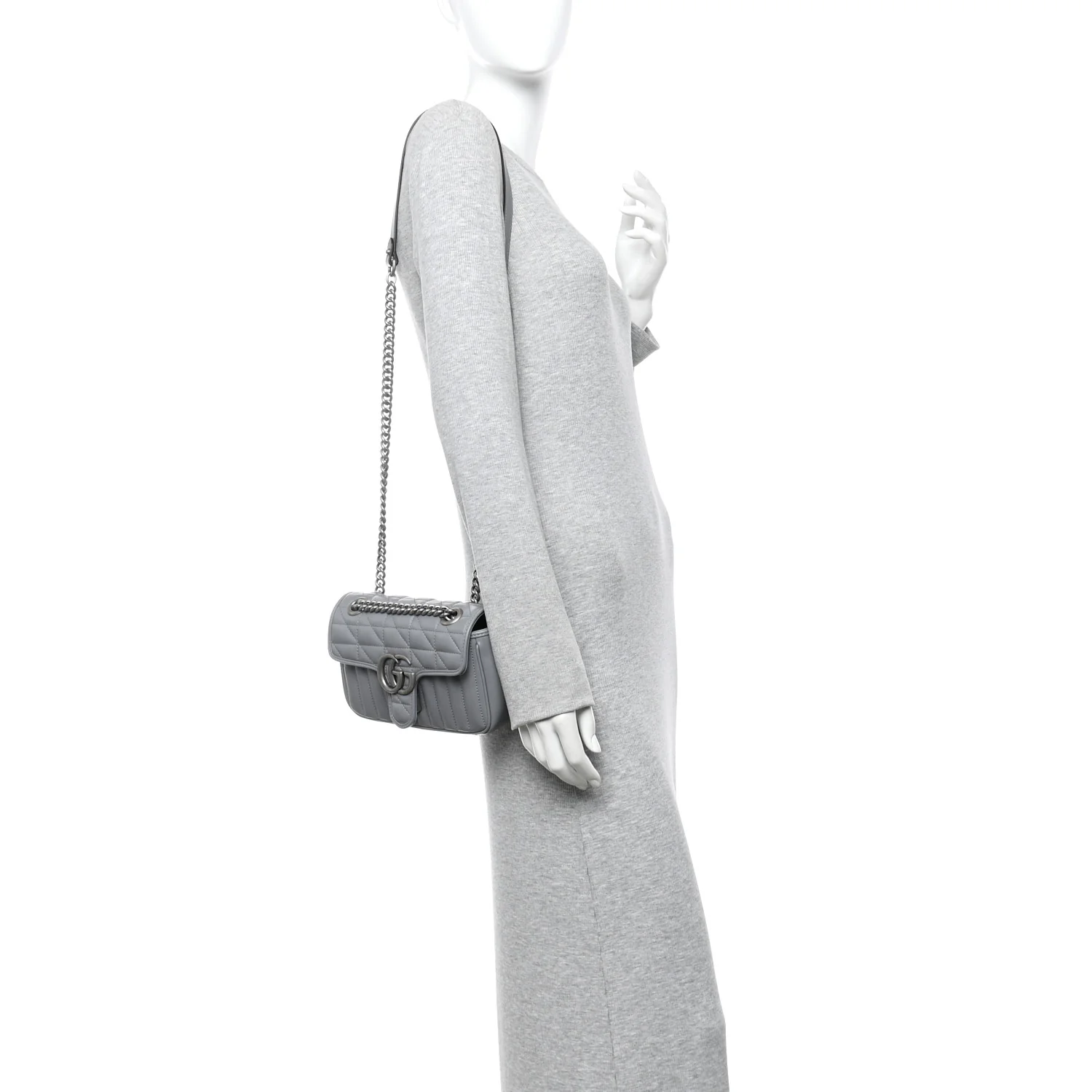Calfskin Matelasse Aria Mini GG Marmont Shoulder Bag Deep Grey - Image 2