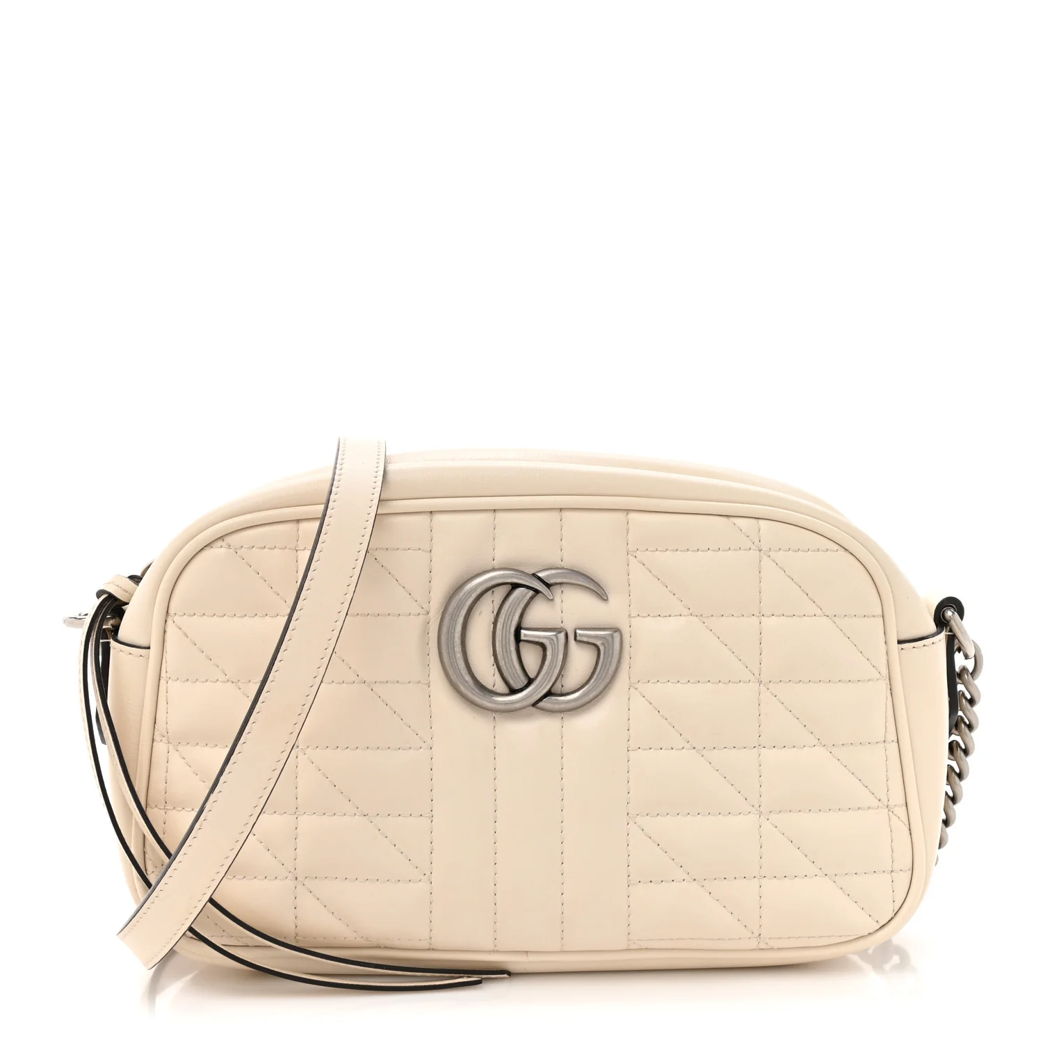 Calfskin Matelasse Aria Small GG Marmont Chain Shoulder Bag Mystic White - Image 2