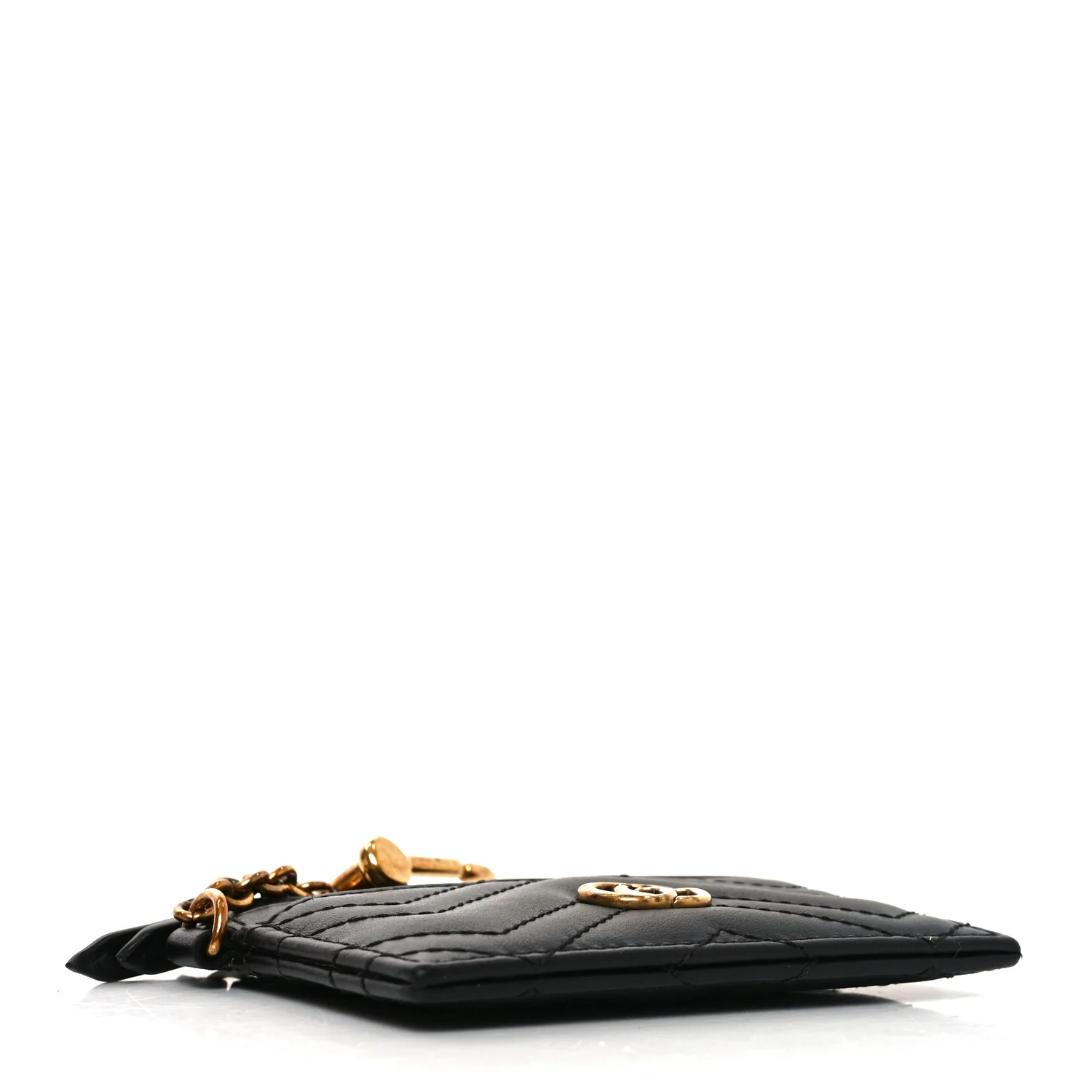 Calfskin Matelasse Chevron GG Marmont Key Case Card Holder Black - Image 4