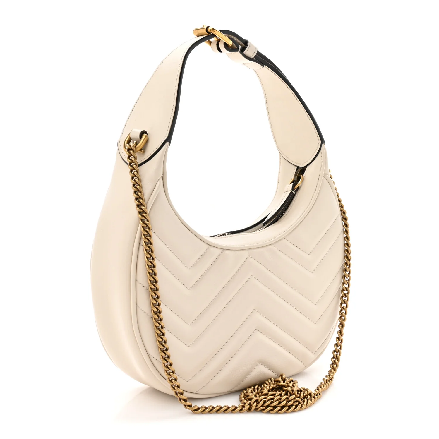 Calfskin Matelasse Chevron Mini GG Marmont Half Moon Hobo Mystic White - Image 3