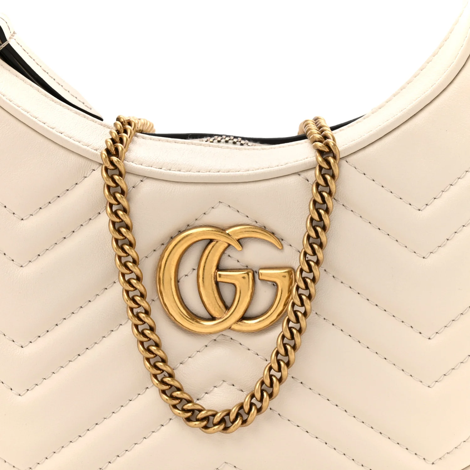 Calfskin Matelasse Chevron Mini GG Marmont Half Moon Hobo Mystic White - Image 8