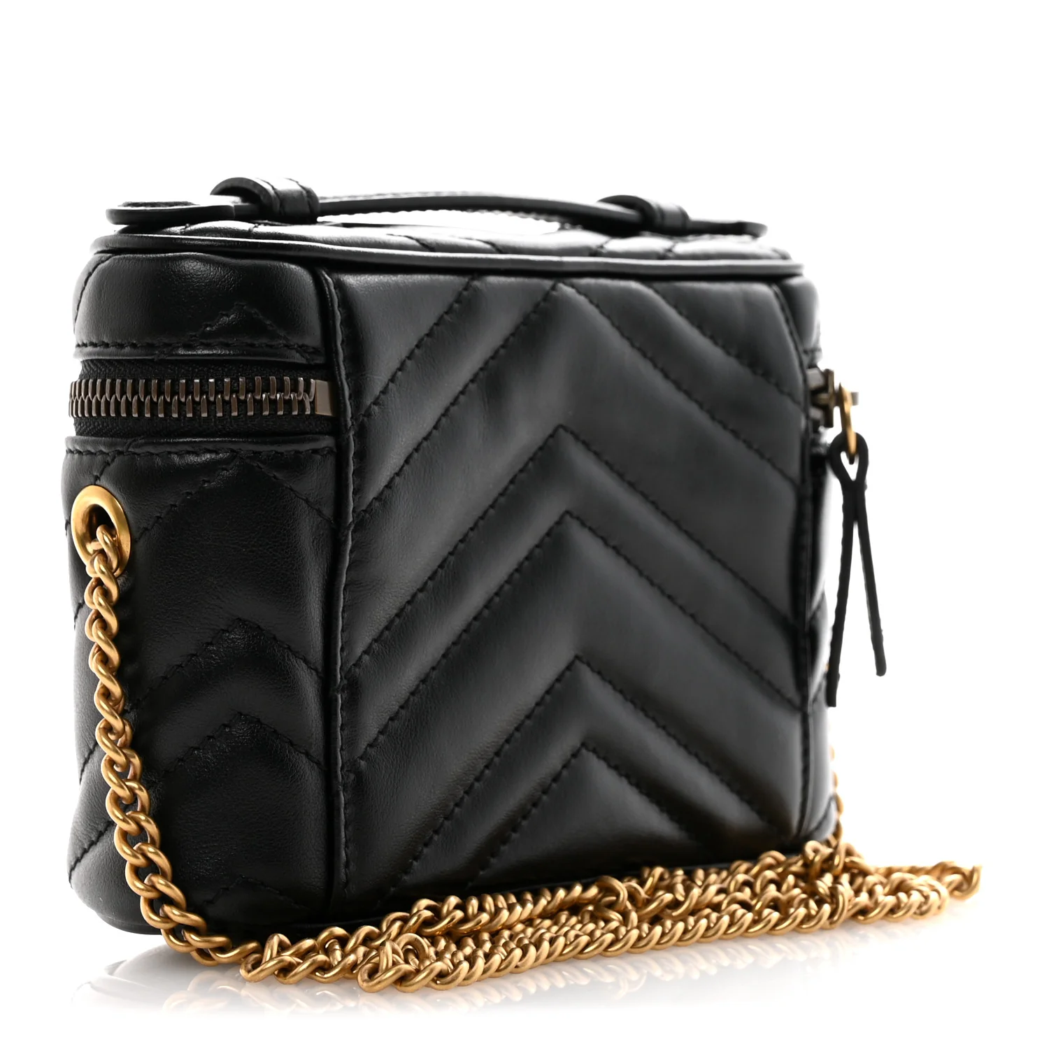 Calfskin Matelasse Chevron Mini GG Marmont Top Handle Bag Black - Image 3