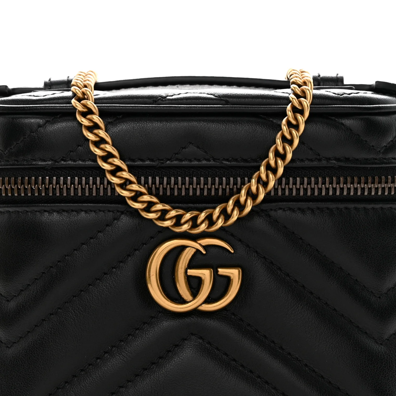 Calfskin Matelasse Chevron Mini GG Marmont Top Handle Bag Black - Image 8