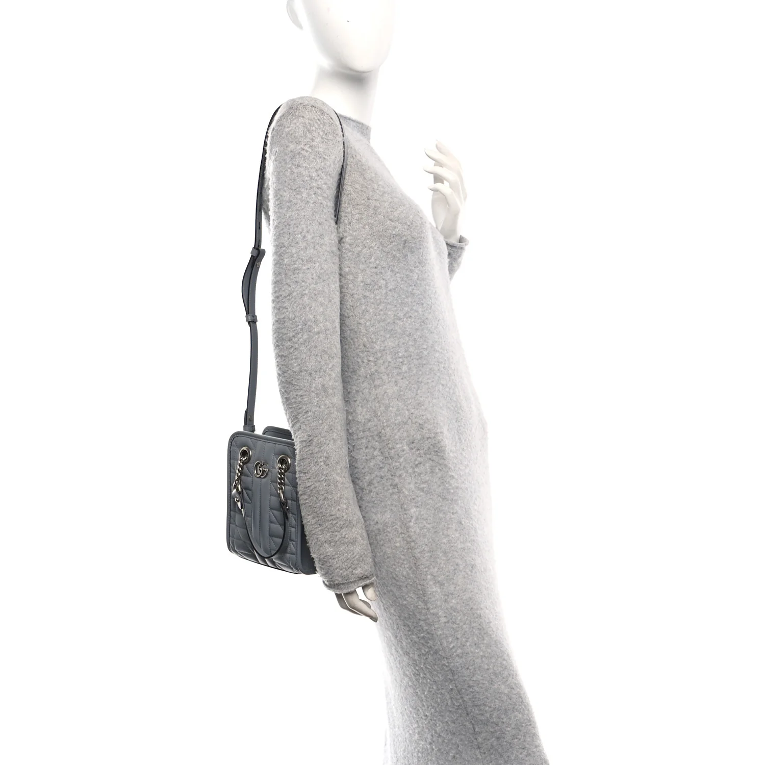 Calfskin Matelasse Chevron Mini GG Marmont Tote Grey - Image 2