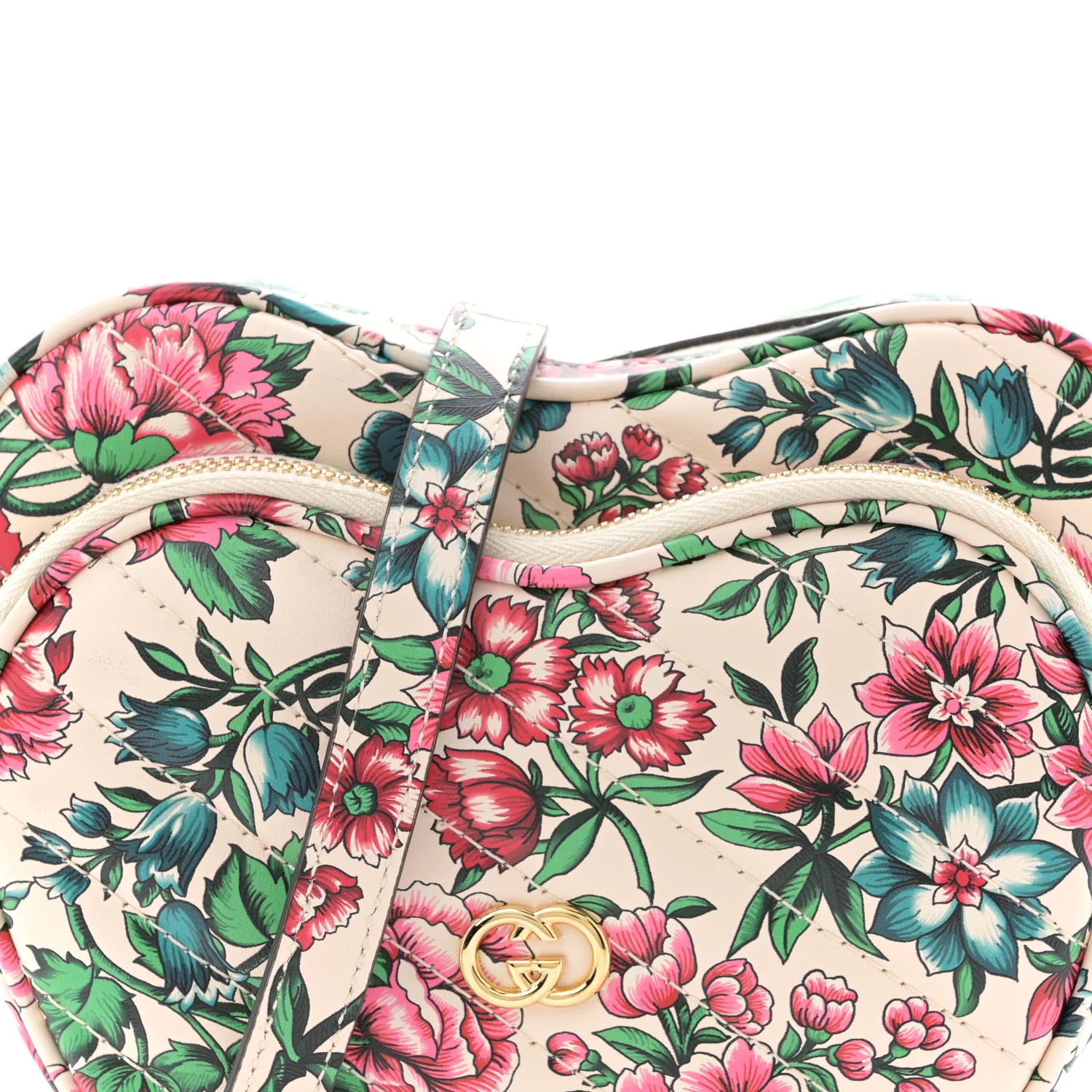 Calfskin Matelasse Diagonal Brit Roses Print Mini Interlocking G Heart Shoulder Bag White Multicolor - Image 14