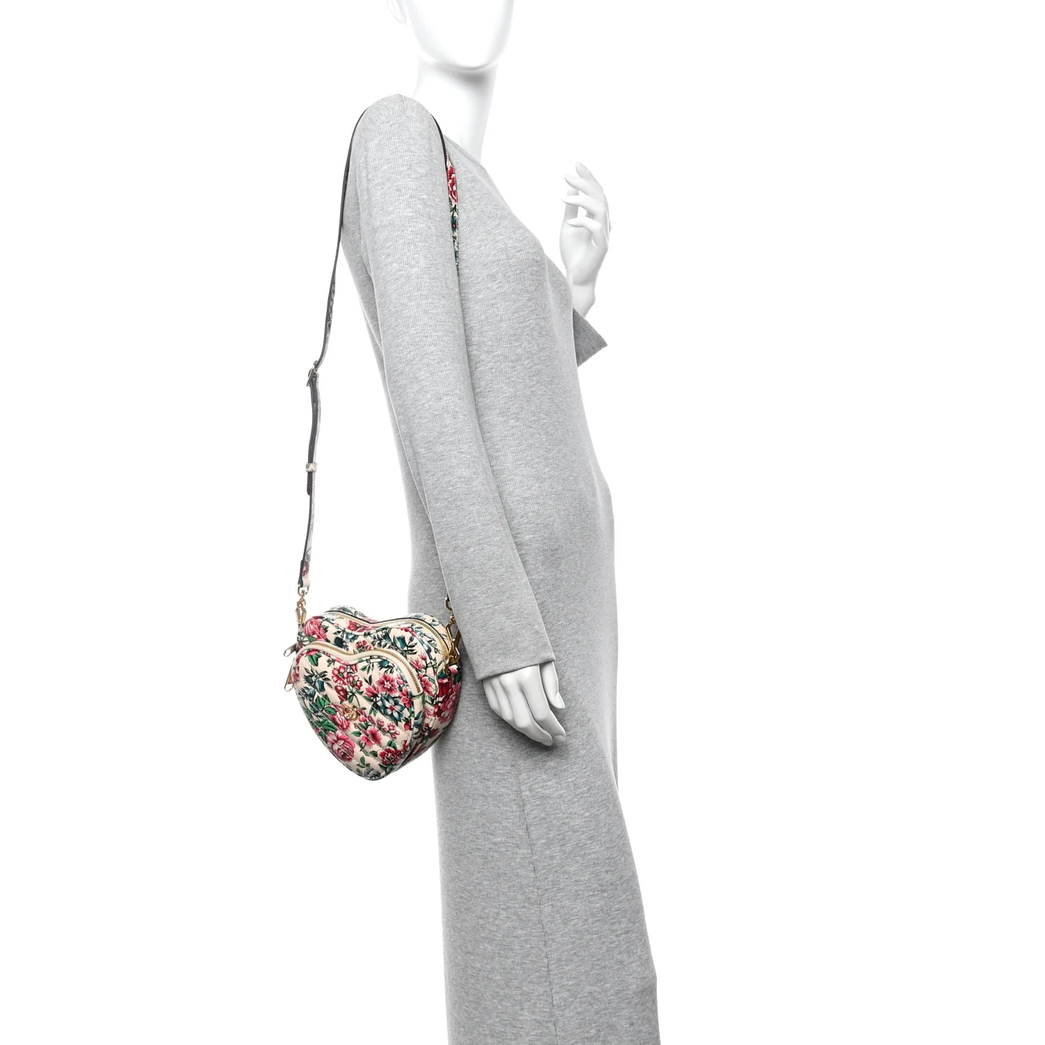 Calfskin Matelasse Diagonal Brit Roses Print Mini Interlocking G Heart Shoulder Bag White Multicolor - Image 3
