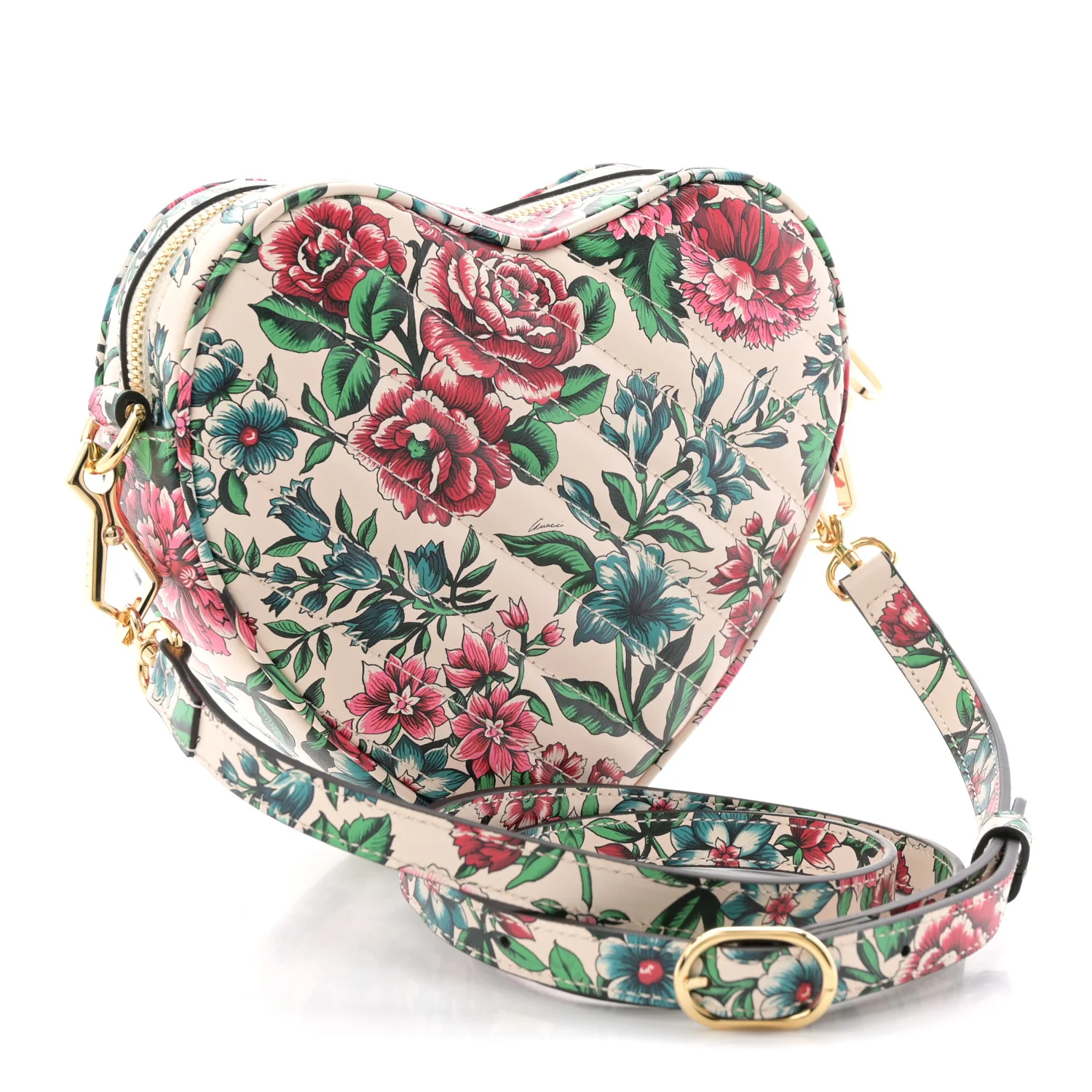 Calfskin Matelasse Diagonal Brit Roses Print Mini Interlocking G Heart Shoulder Bag White Multicolor - Image 5