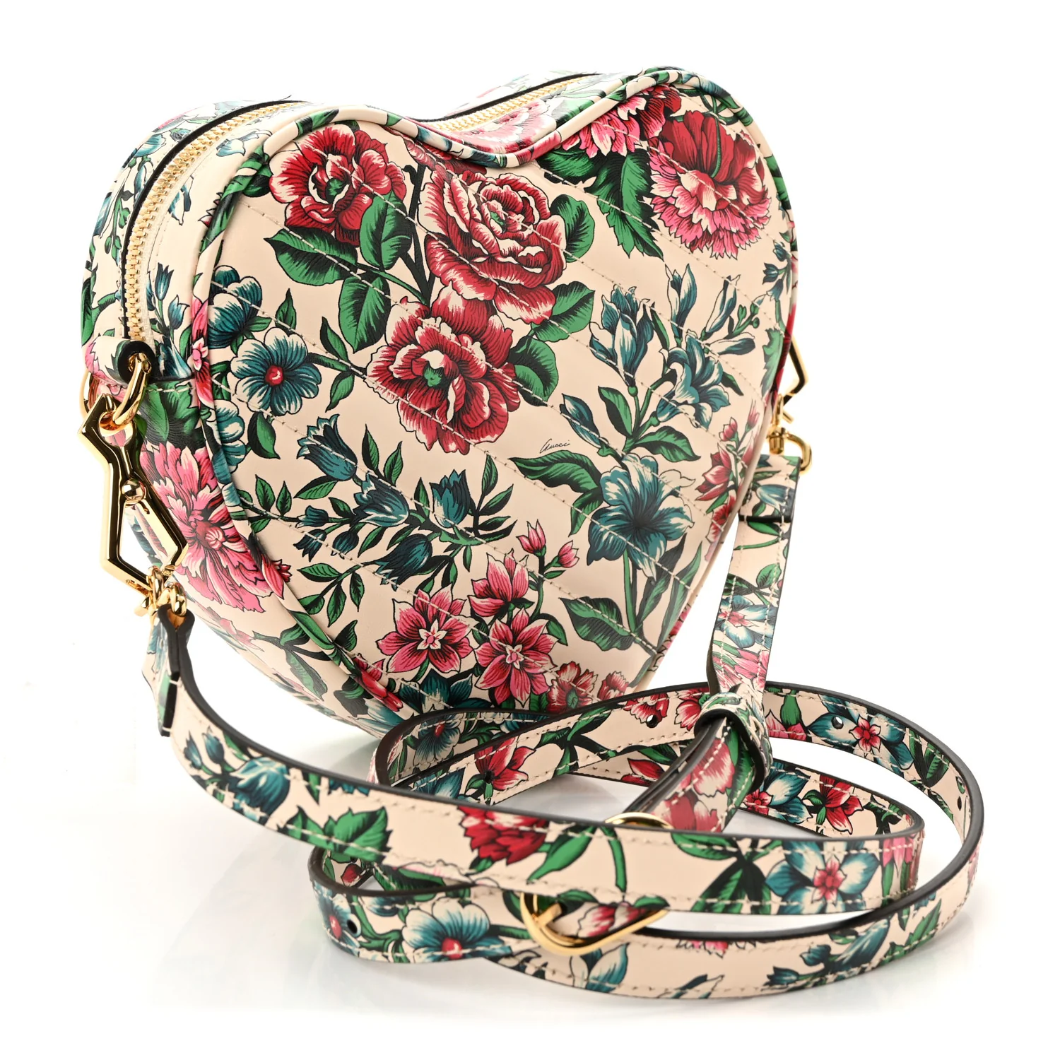 Calfskin Matelasse Diagonal Brit Roses Print Mini Interlocking G Heart Shoulder Bag  White Multicolor - Image 3