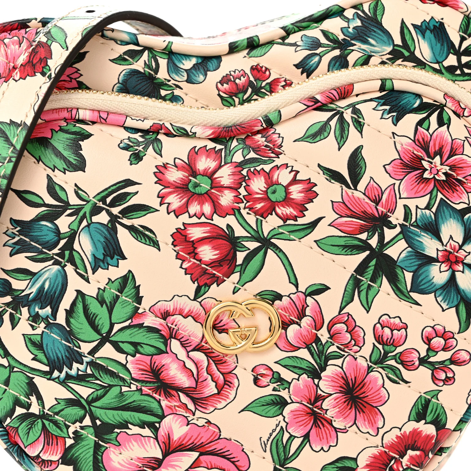 Calfskin Matelasse Diagonal Brit Roses Print Mini Interlocking G Heart Shoulder Bag  White Multicolor - Image 9