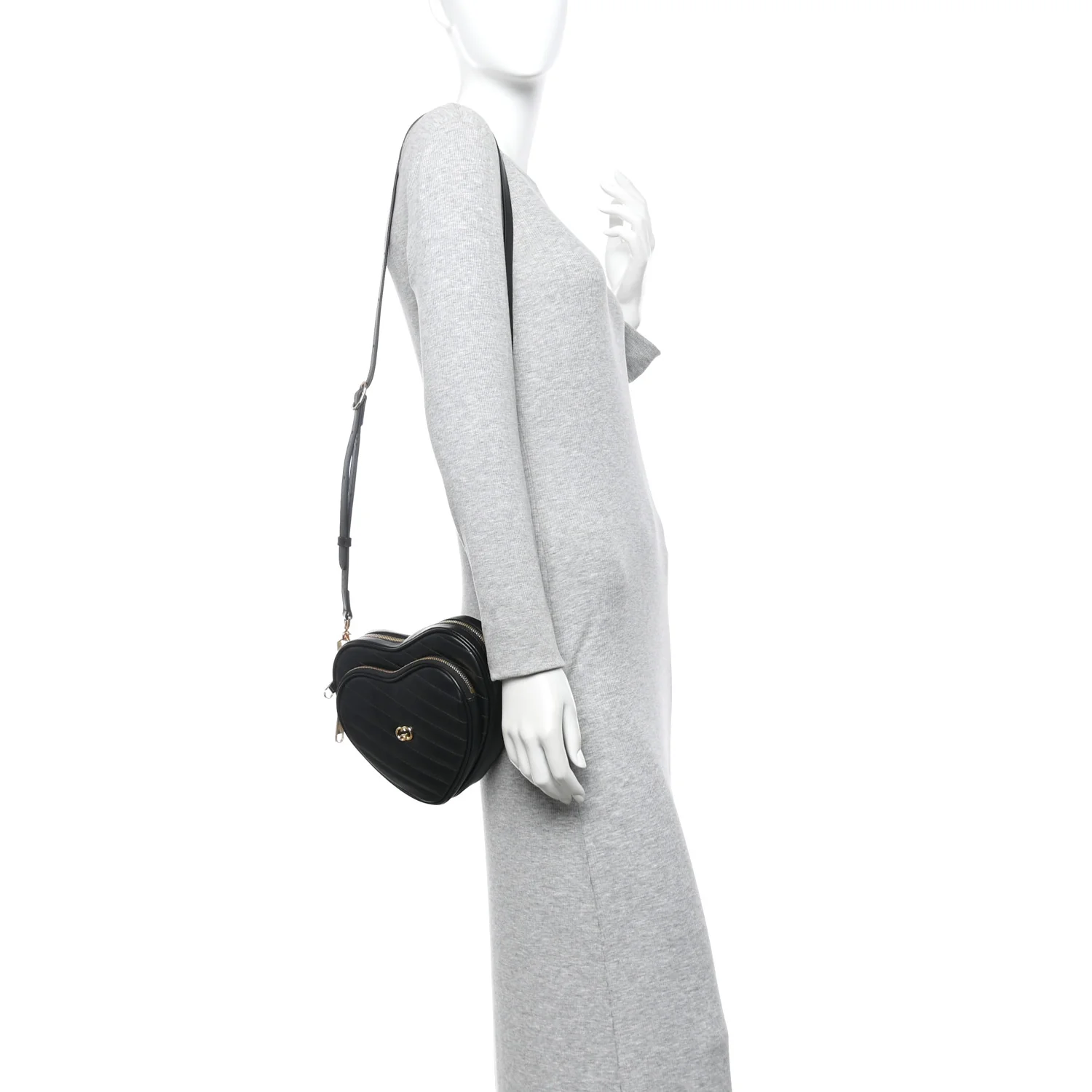 Calfskin Matelasse Diagonal Mini Interlocking G Heart Shoulder Bag Black - Image 2