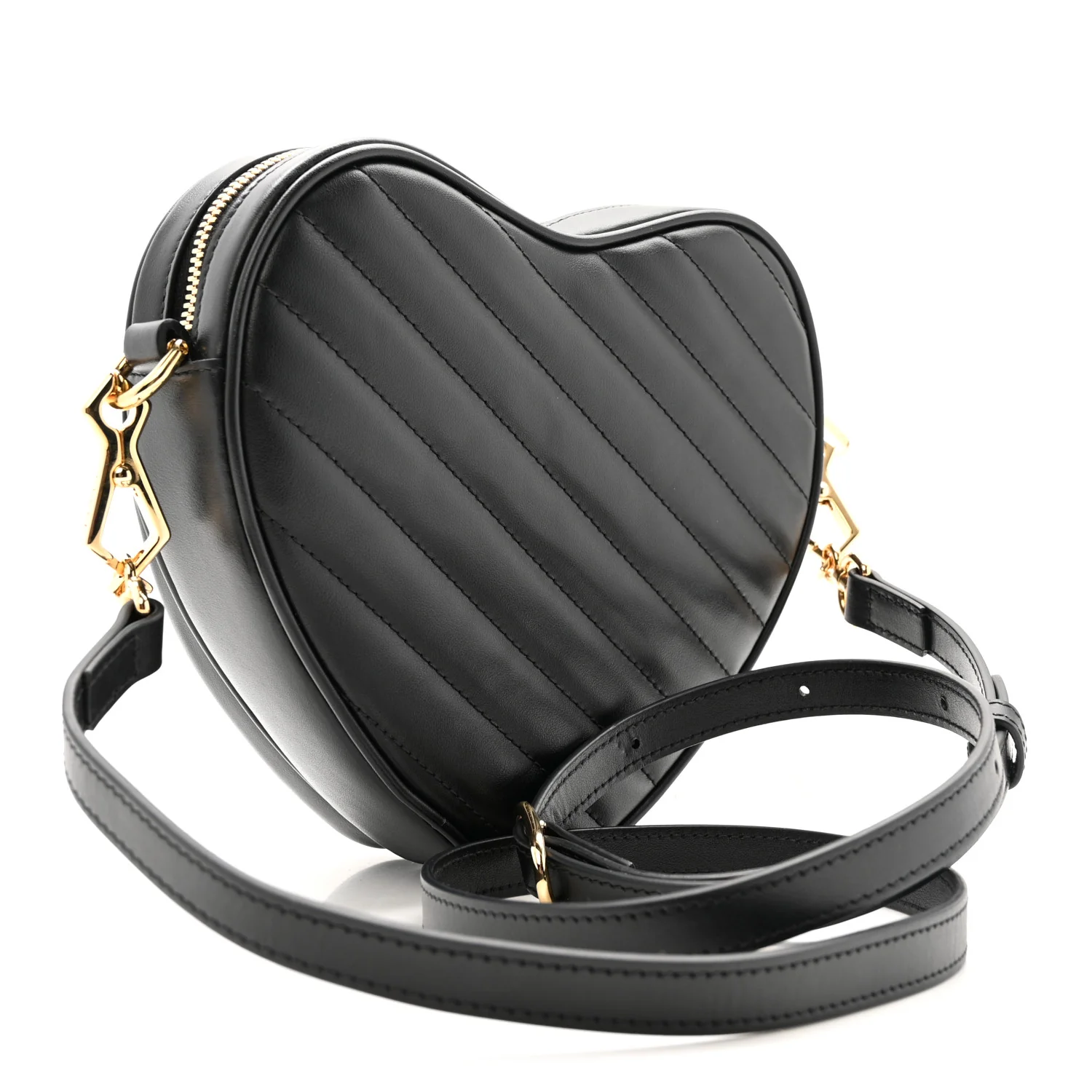 Calfskin Matelasse Diagonal Mini Interlocking G Heart Shoulder Bag Black - Image 3