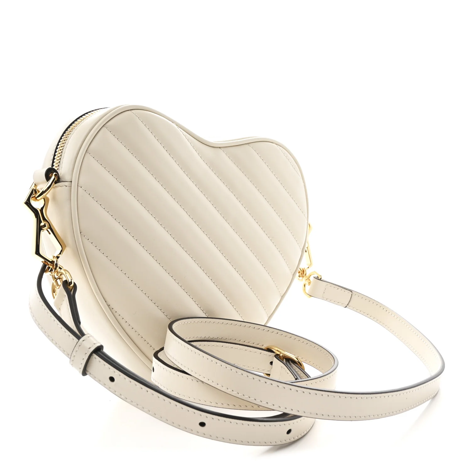 Calfskin Matelasse Diagonal Mini Interlocking G Heart Shoulder Bag Mystic White - Image 3